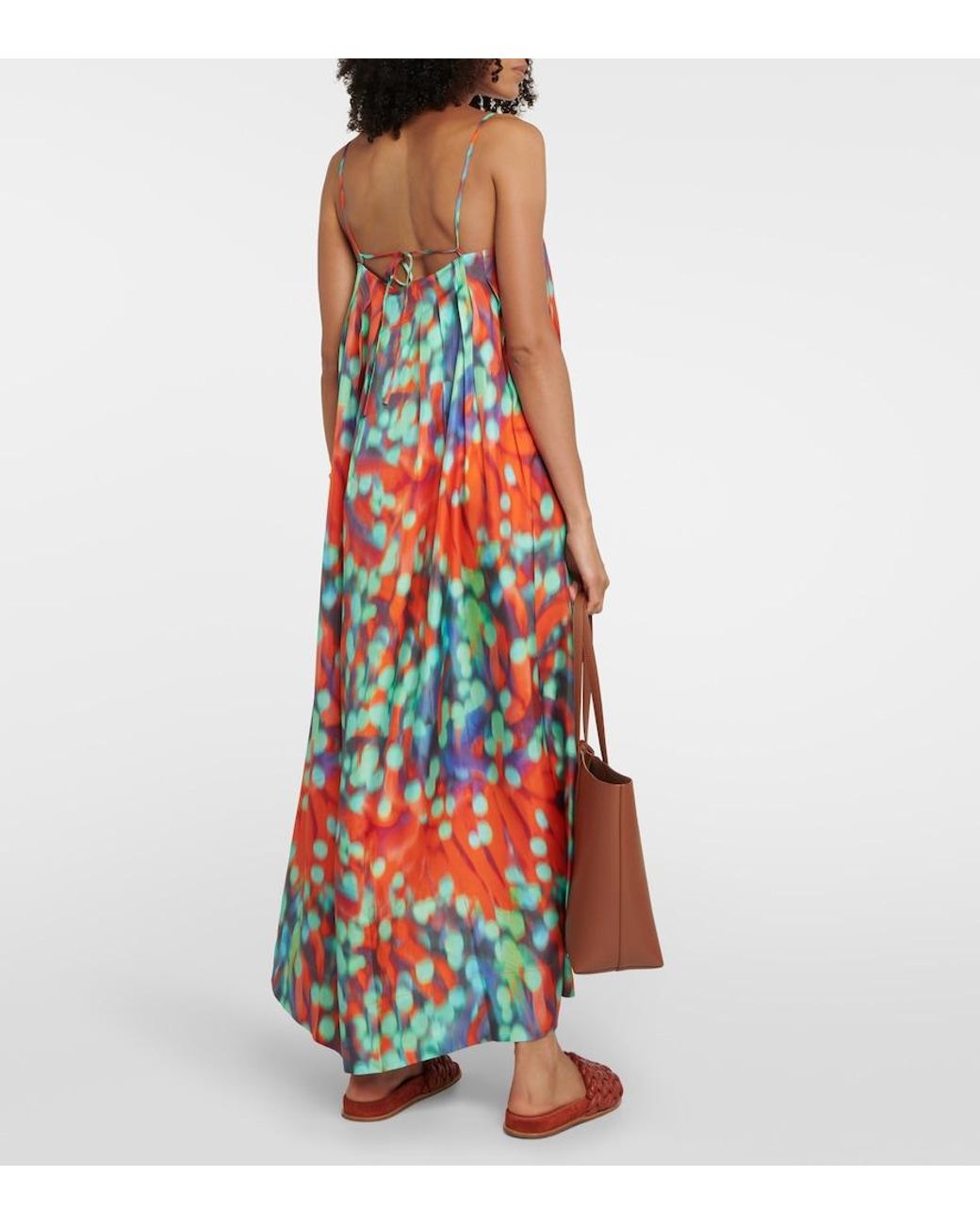 Asceno Red Heather Printed Silk Maxi Dress