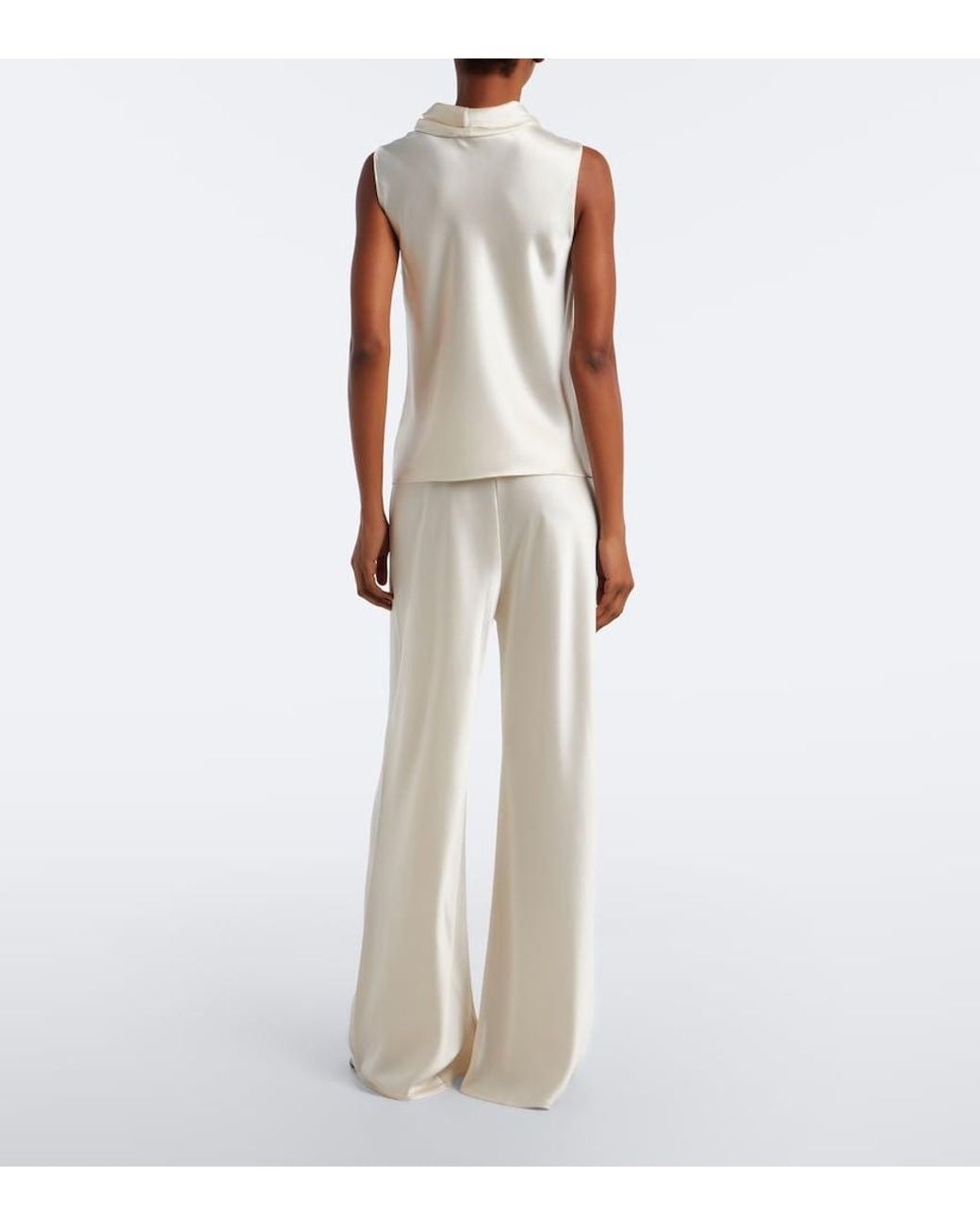 Leset White Barb Satin Wide-Leg Pants