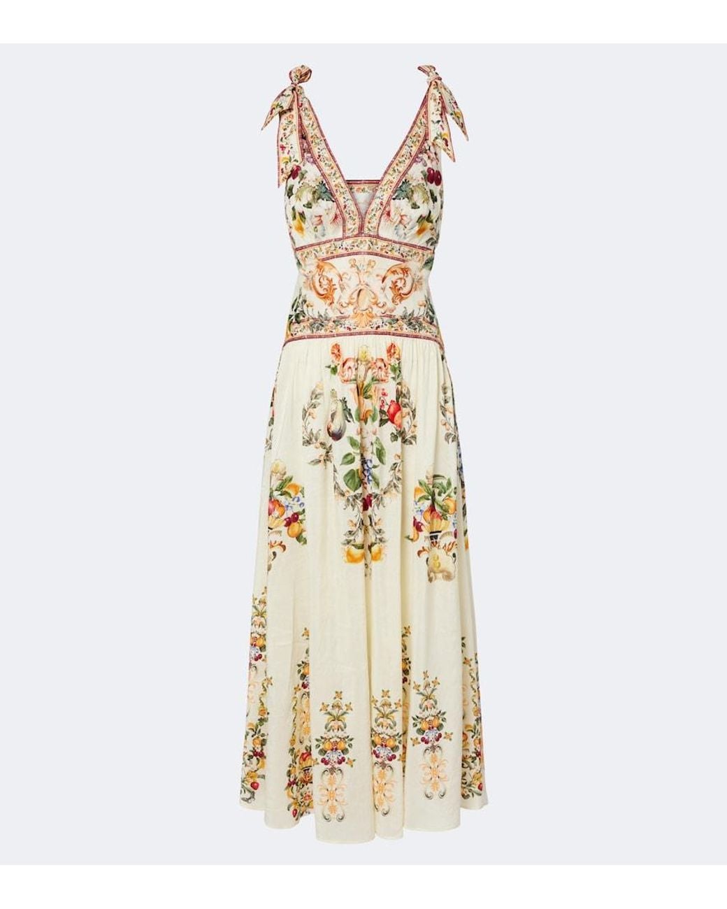 Camilla Metallic Embellished Printed Linen And Silk Maxi Dress