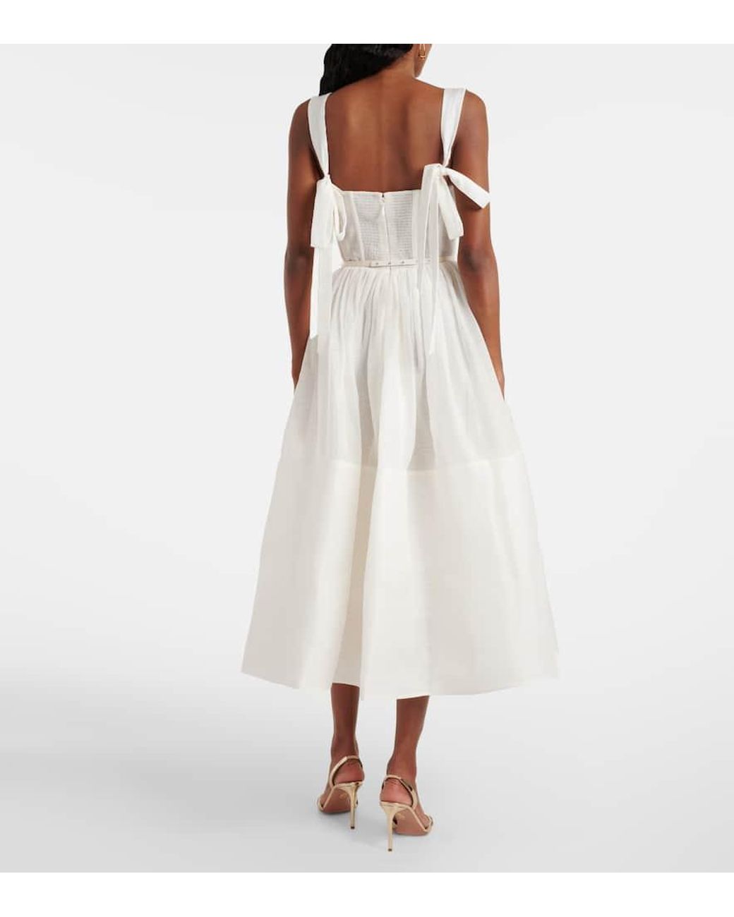 Zimmermann White Dawning Linen And Silk Midi Dress