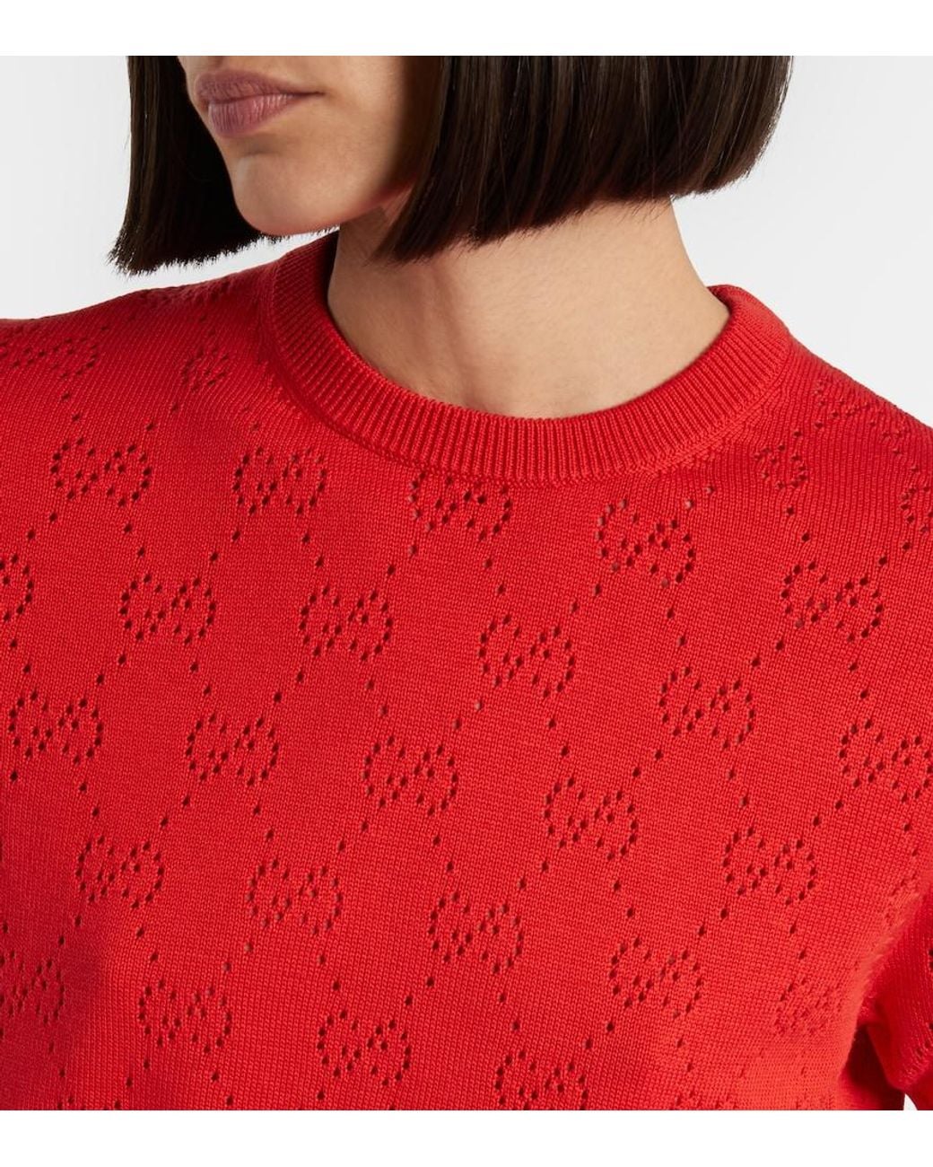 Gucci Red Gg Pointelle Silk And Cotton Sweater