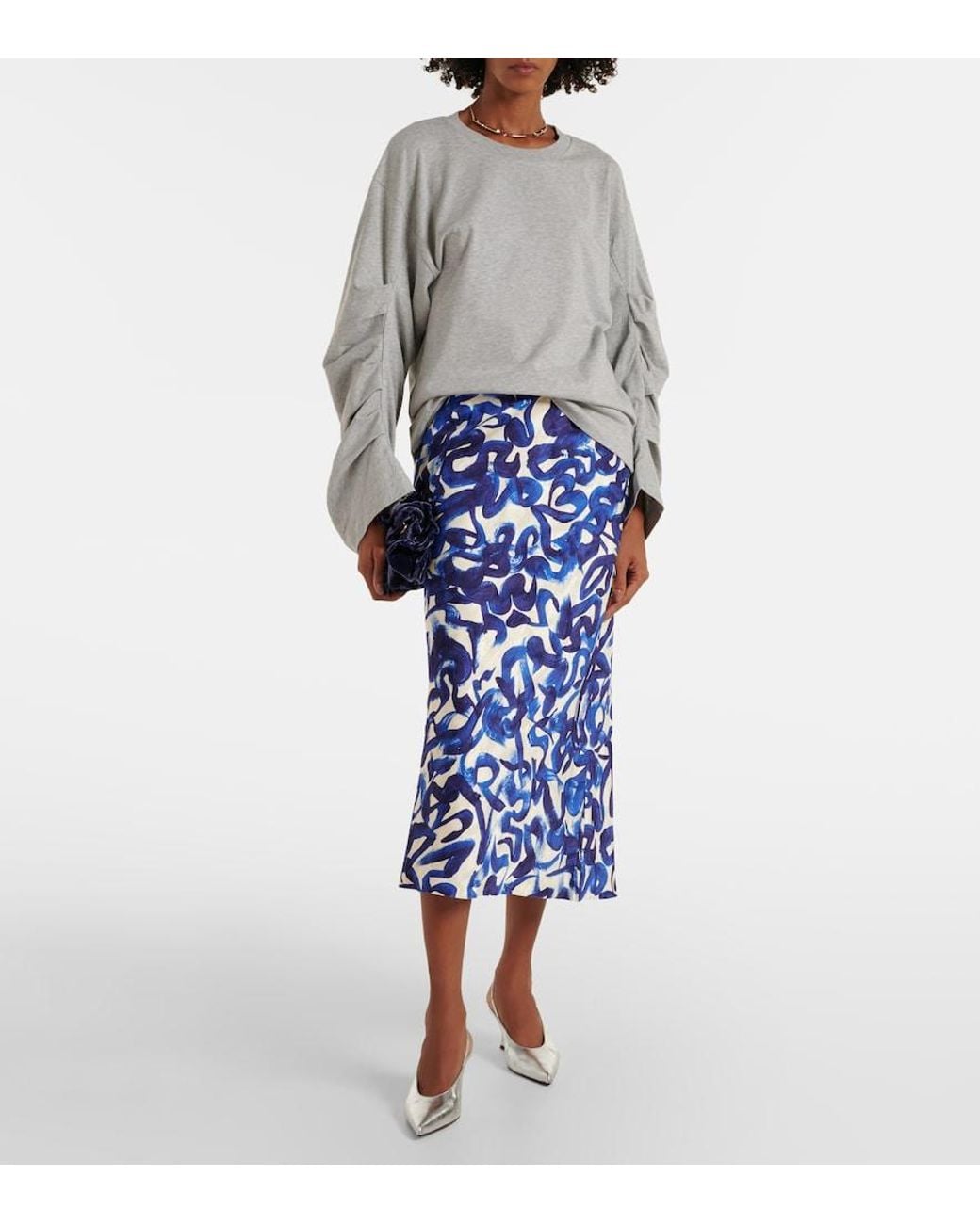 Dries Van Noten Gray Ruched Oversized Cotton Jersey Top