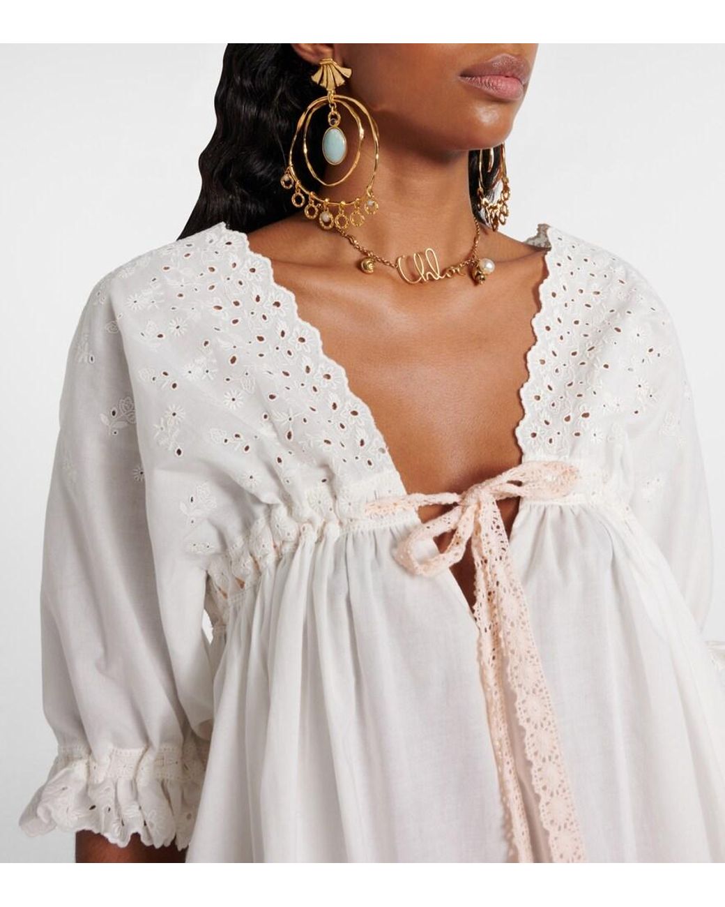 Chloé White Broderie Anglaise Cotton-Blend Minidress