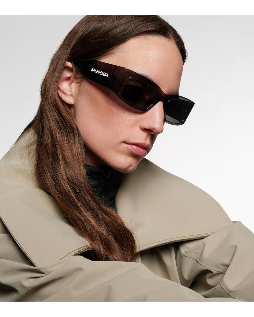 Balenciaga Gray Logo Rectangular Sunglasses