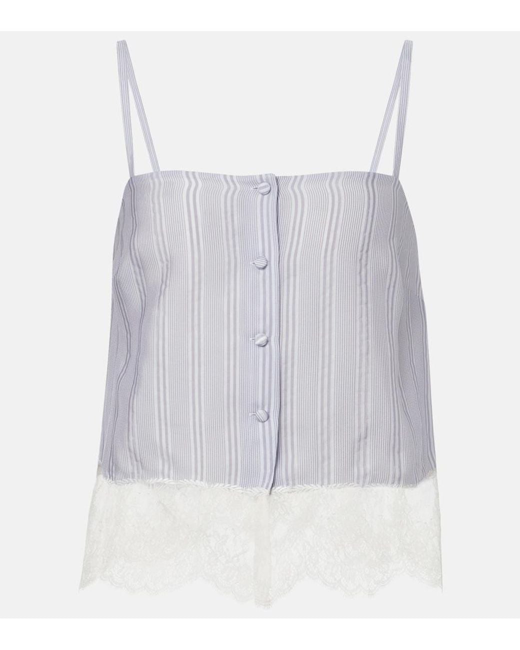 FRAME Blue Lace-Trimmed Striped Silk Camisole