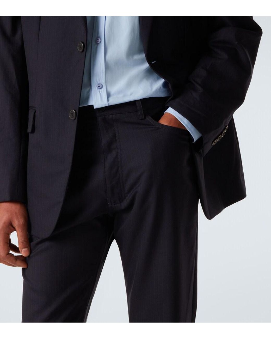Balenciaga Blue Pinstripe Wool Straight Pants for men