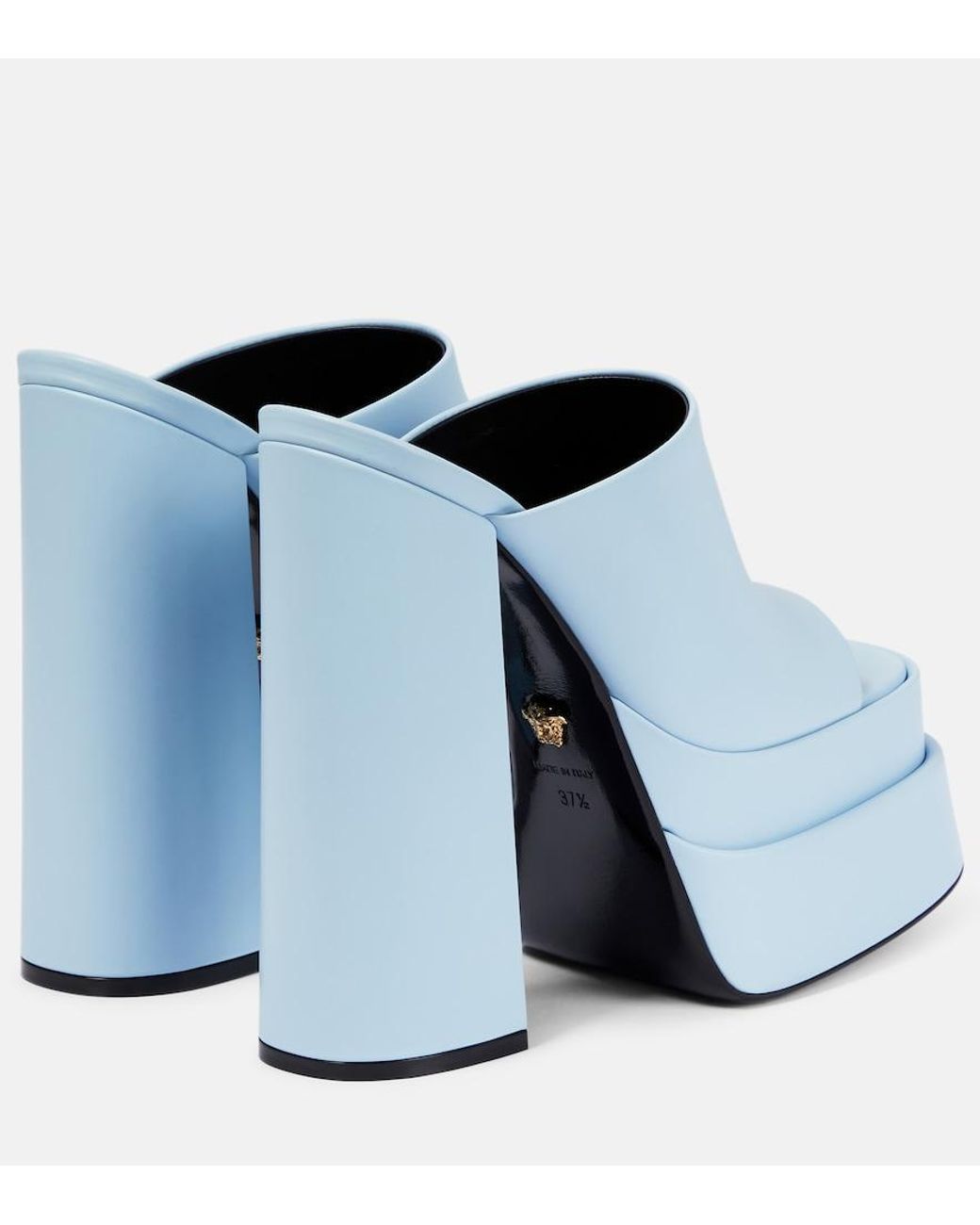Versace Blue Leather Platform Mules