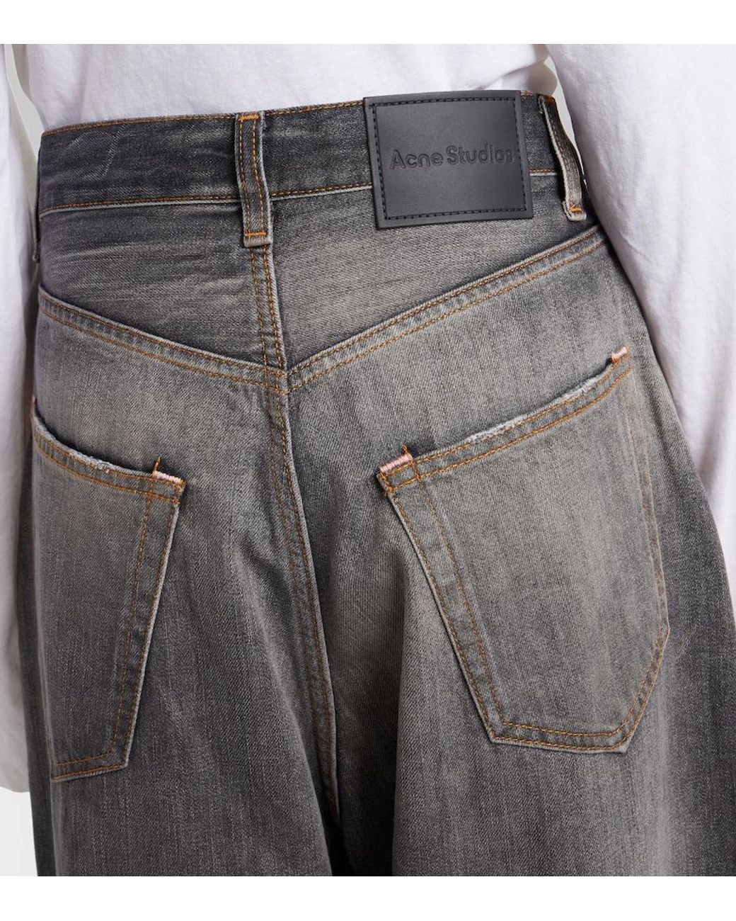 Acne Gray 2023 Distressed Wide-Leg Jeans