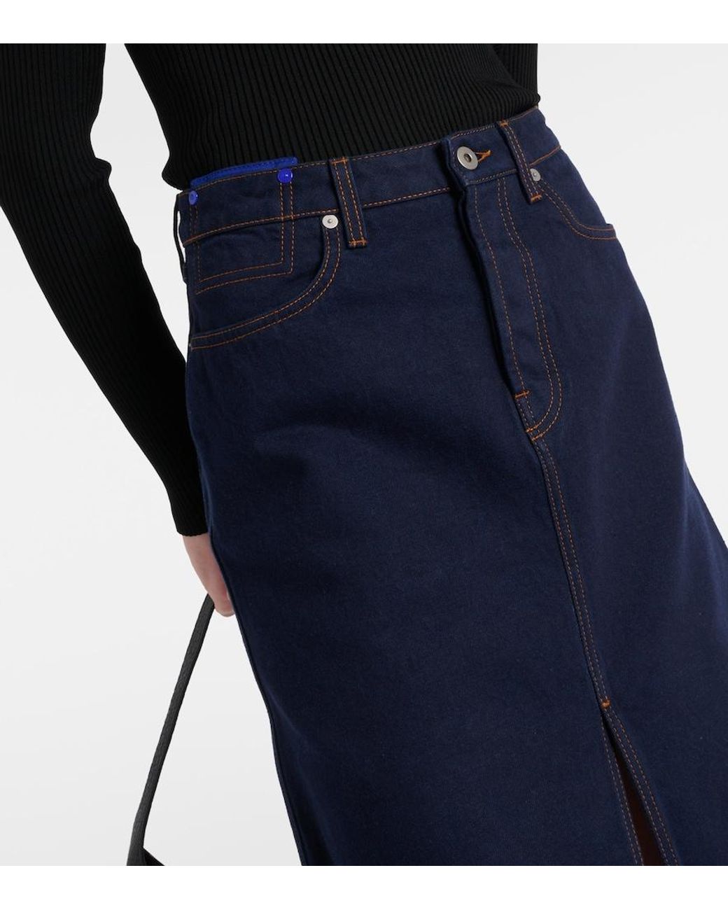 Burberry Blue High-Rise Denim Midi Skirt