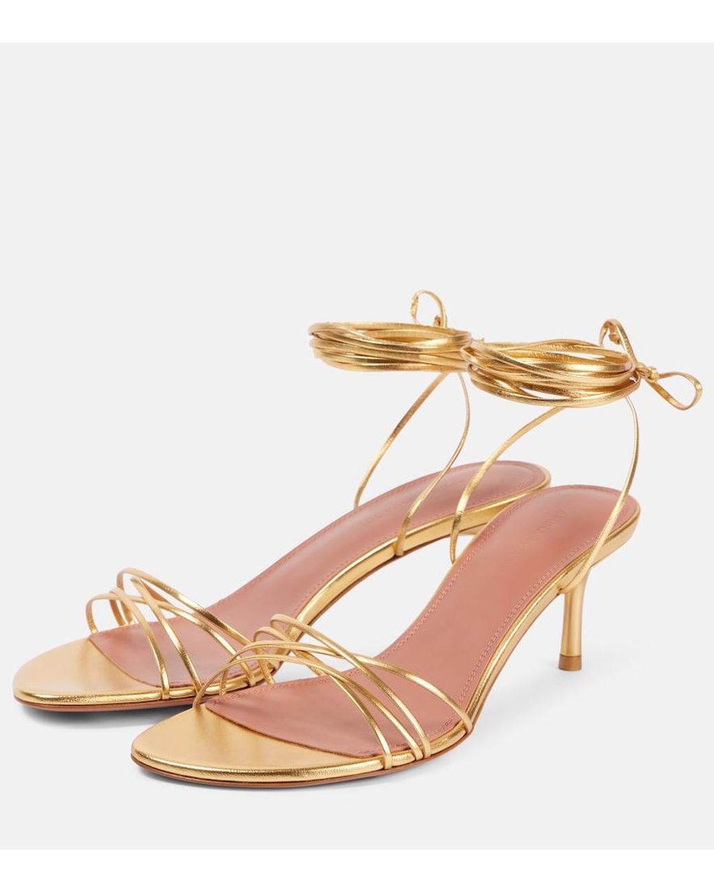 AMINA MUADDI Pink Lori 60 Metallic Leather Sandals