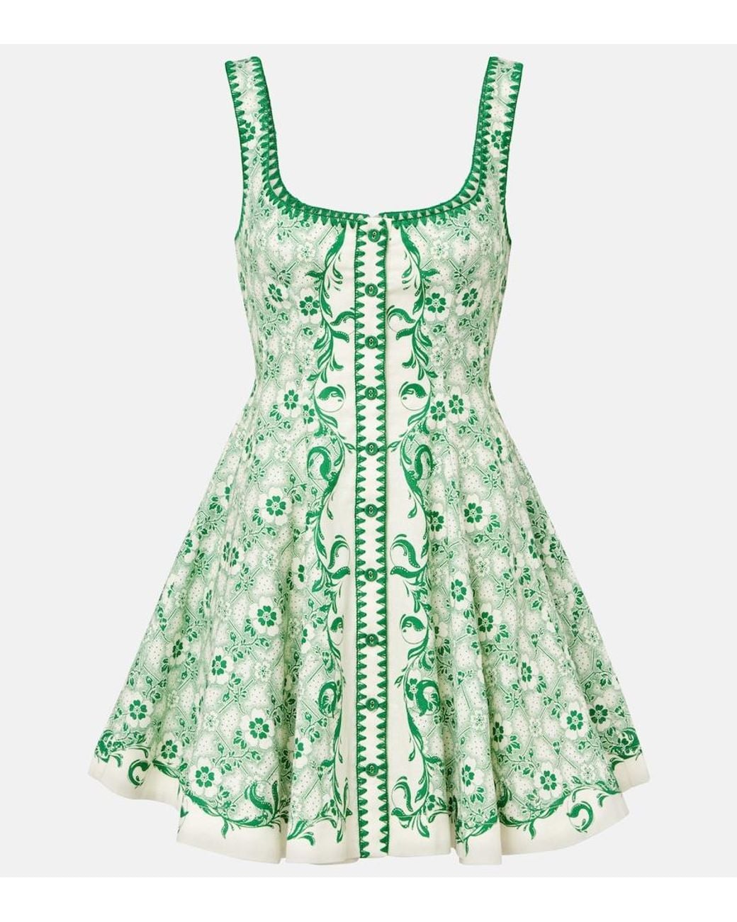 ALÉMAIS Green Printed Linen And Cotton Minidress