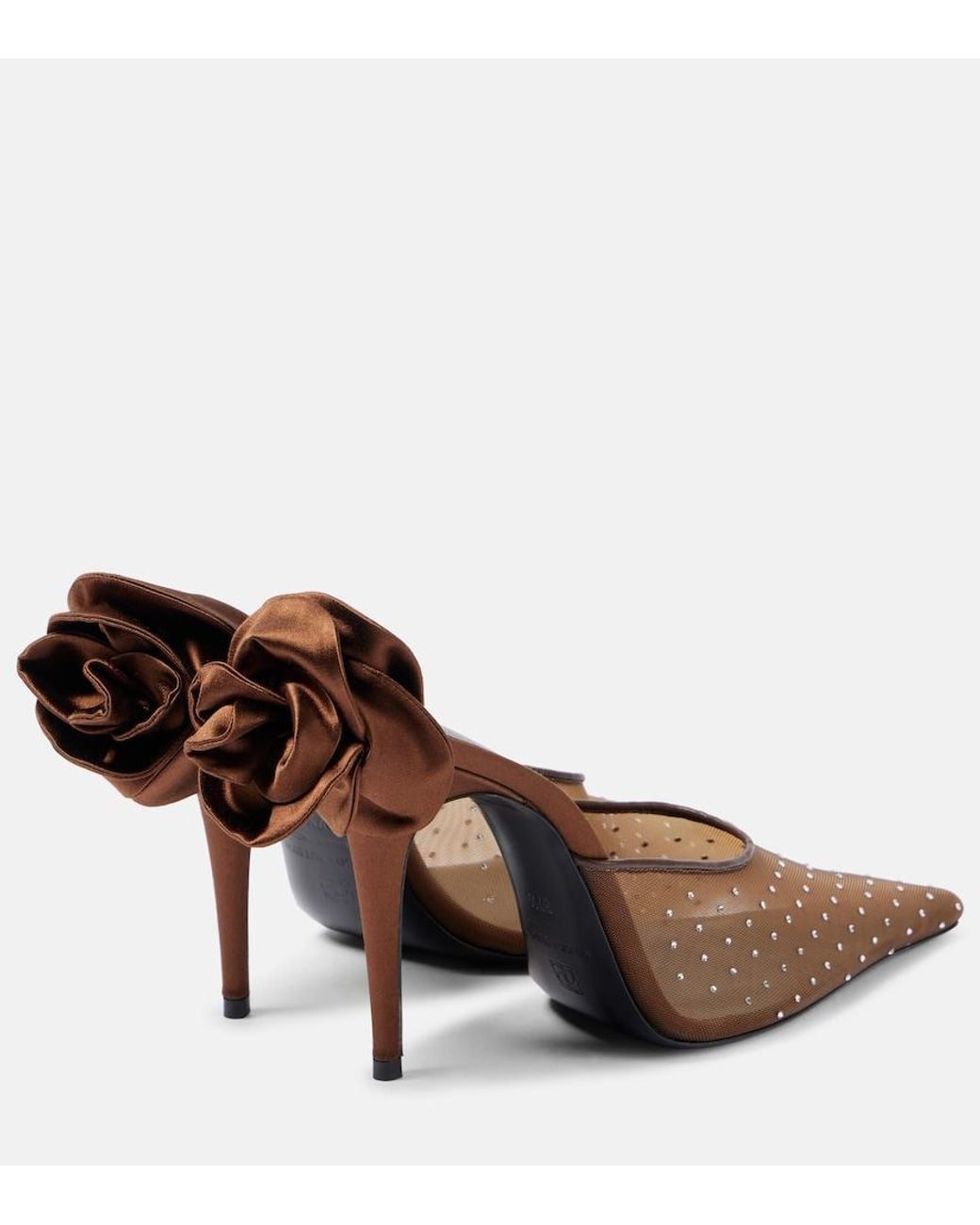 Magda Butrym Brown Floral-Applique Embellished Mesh Mules