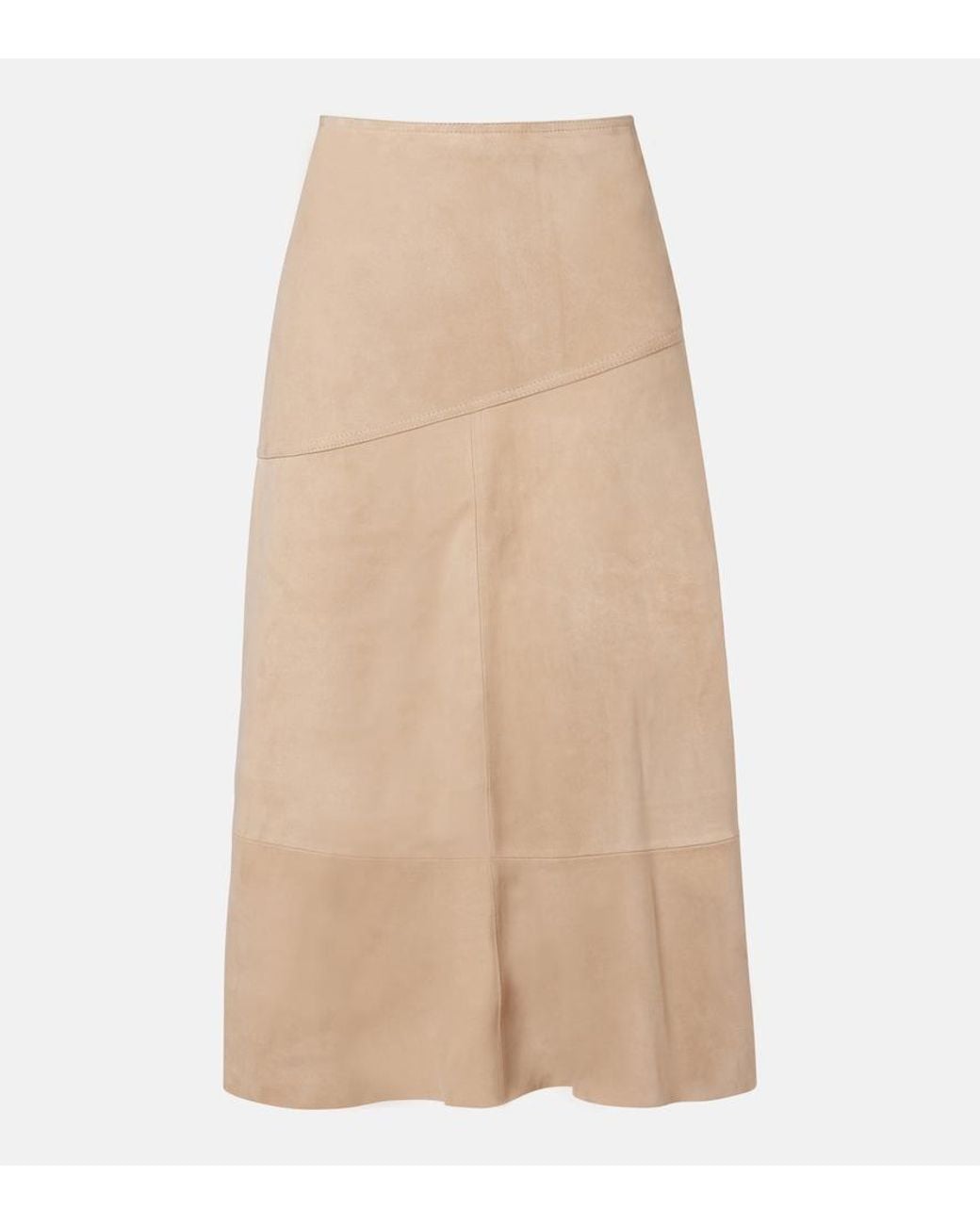 Yves Salomon Natural Suede Midi Skirt