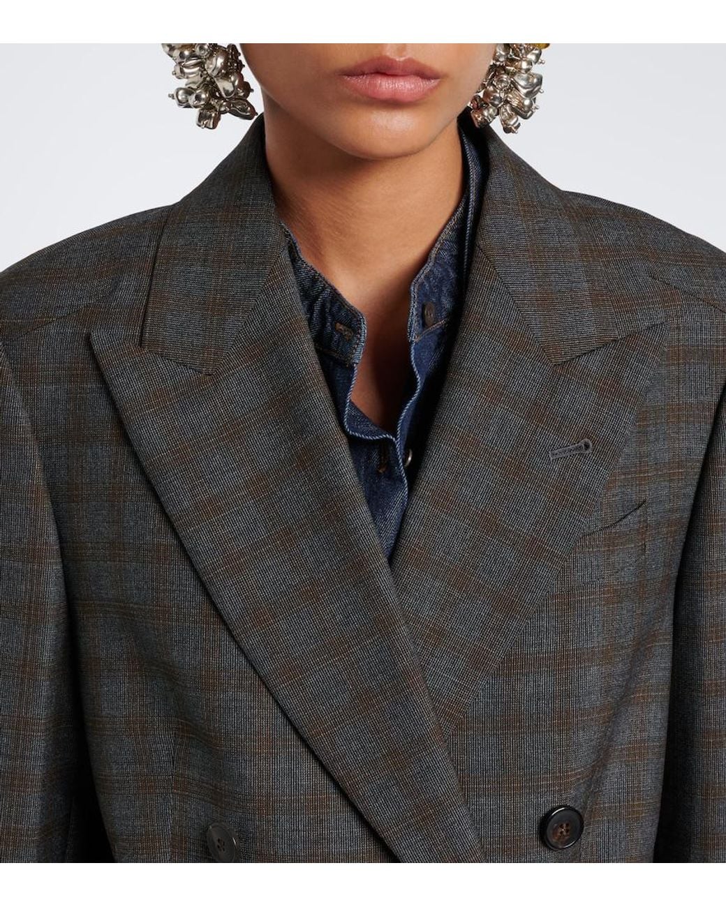 Dries Van Noten Black Checked Double-Breasted Wool Blazer