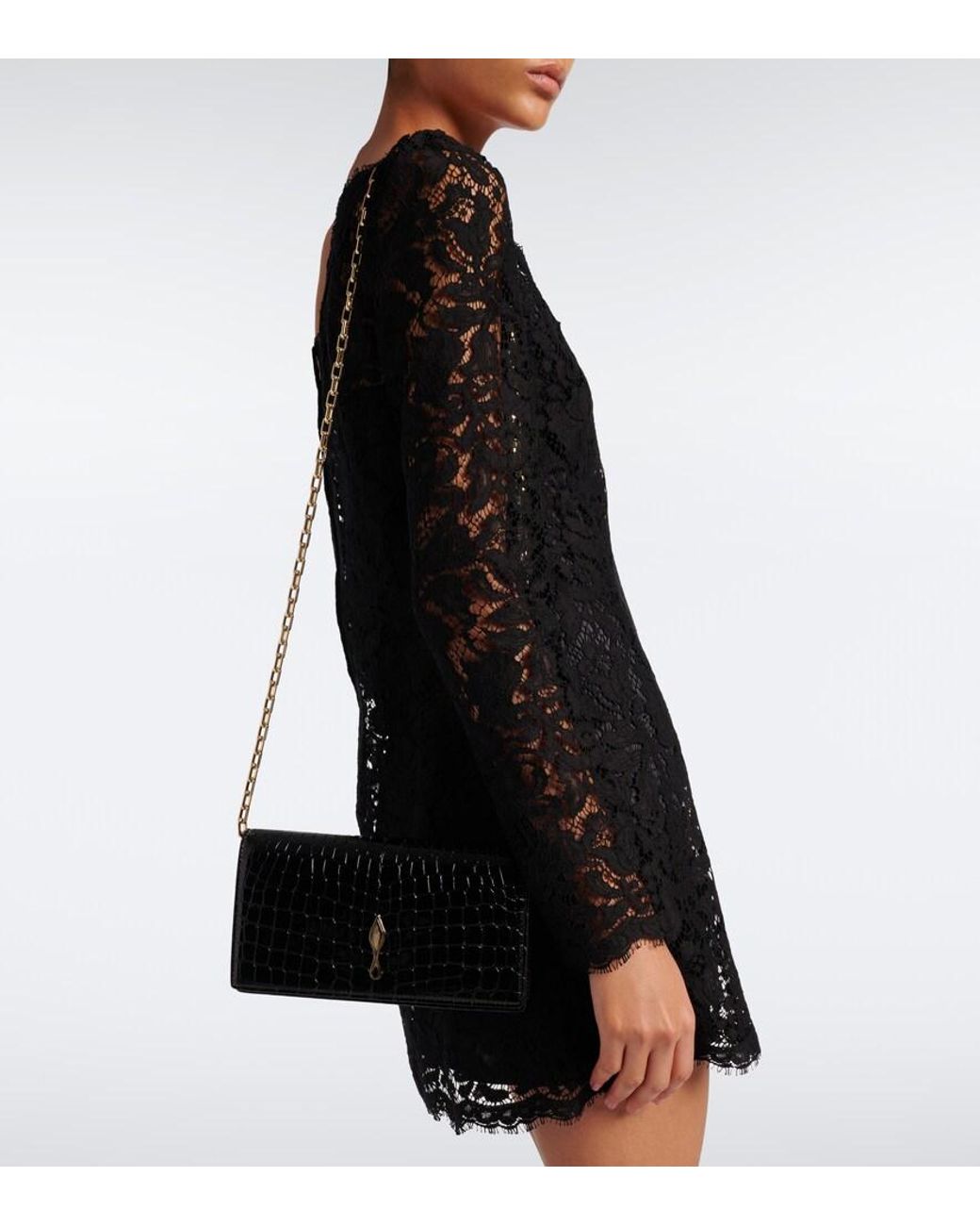 Christian Louboutin Black Bettina Croc-Effect Patent Leather Clutch