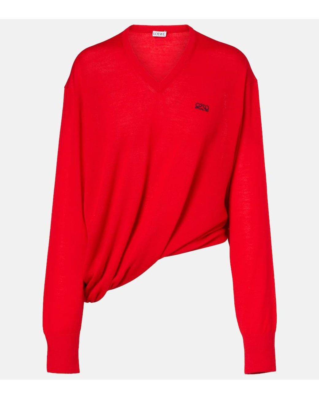Loewe Red Double L Asymmetric Wool Sweater