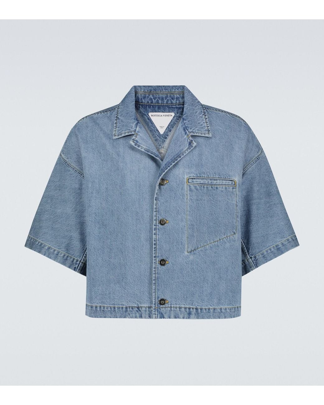 Bottega Veneta Cropped Denim Shirt in Blue for Men | Lyst