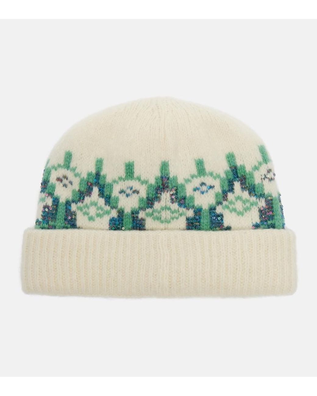 Loewe Green Fair Isle Sequined Wool-Blend Beanie