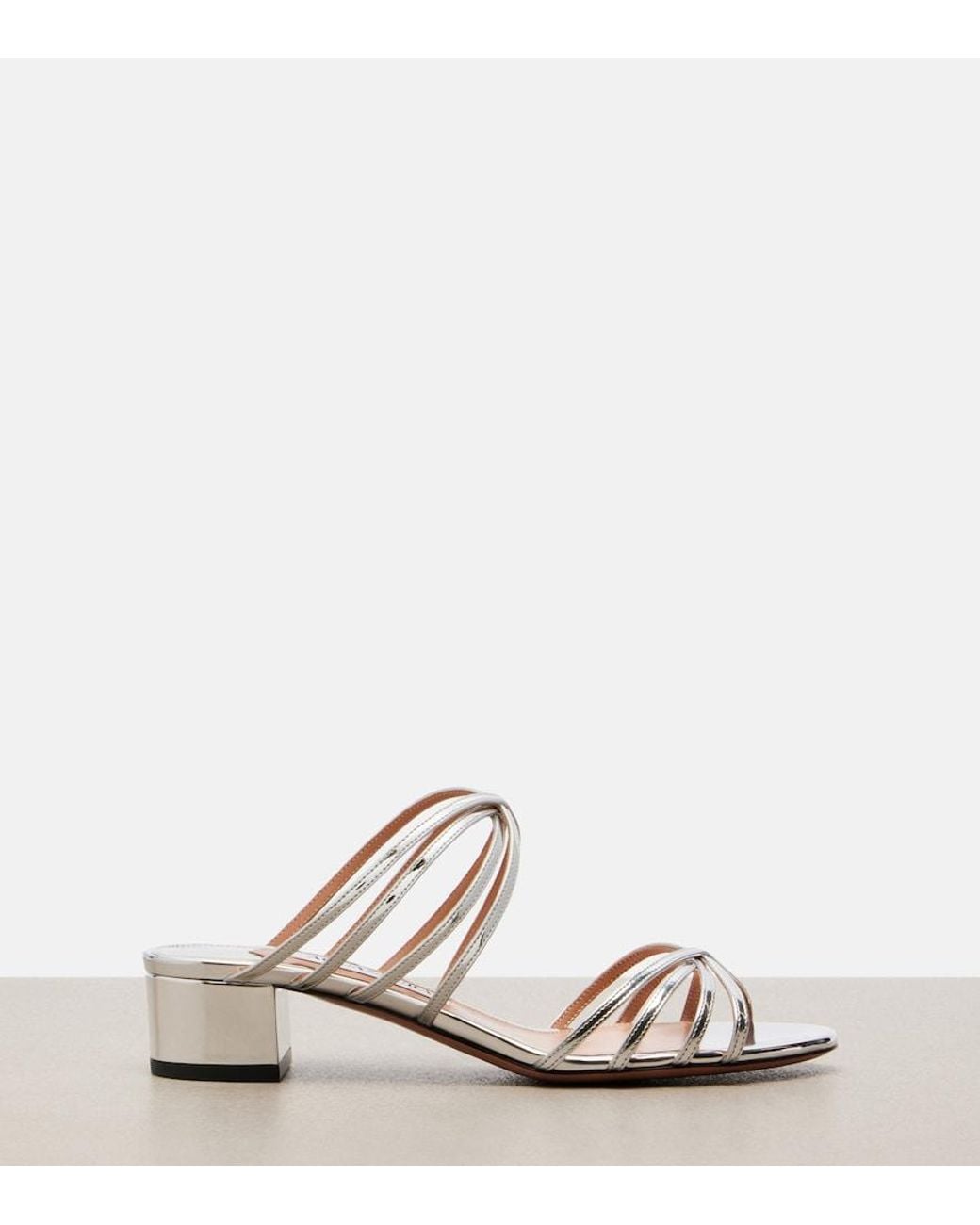 Aquazzura White Tell Me Mirrored Leather Mules