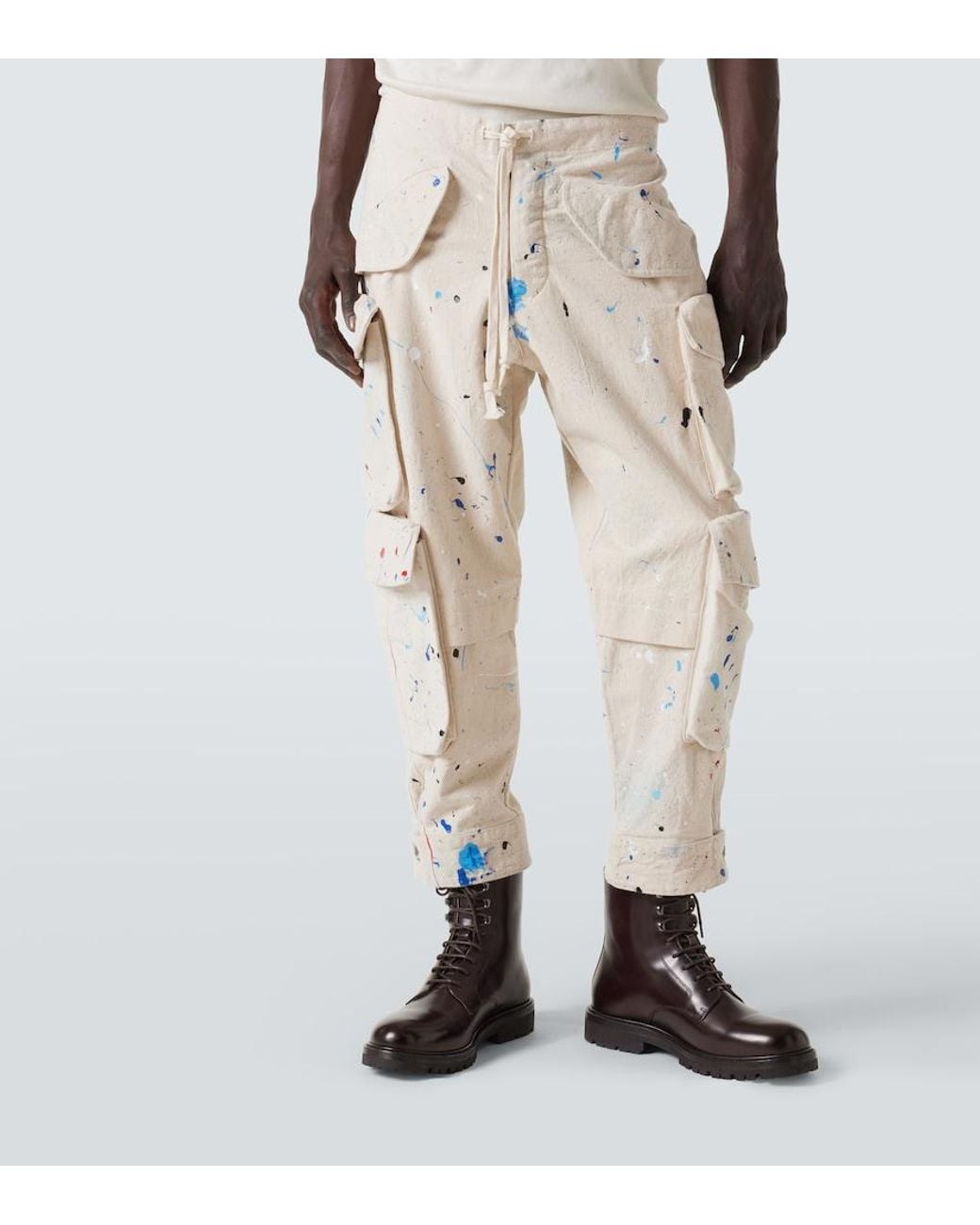 Greg Lauren Natural Painters Printed Cotton Cargo Pants for men