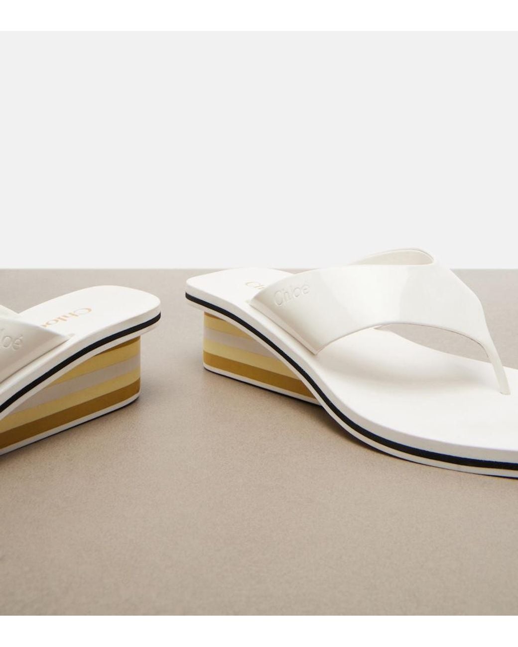 Chloé White Swimming Cool Patent Leather Thong Sandals