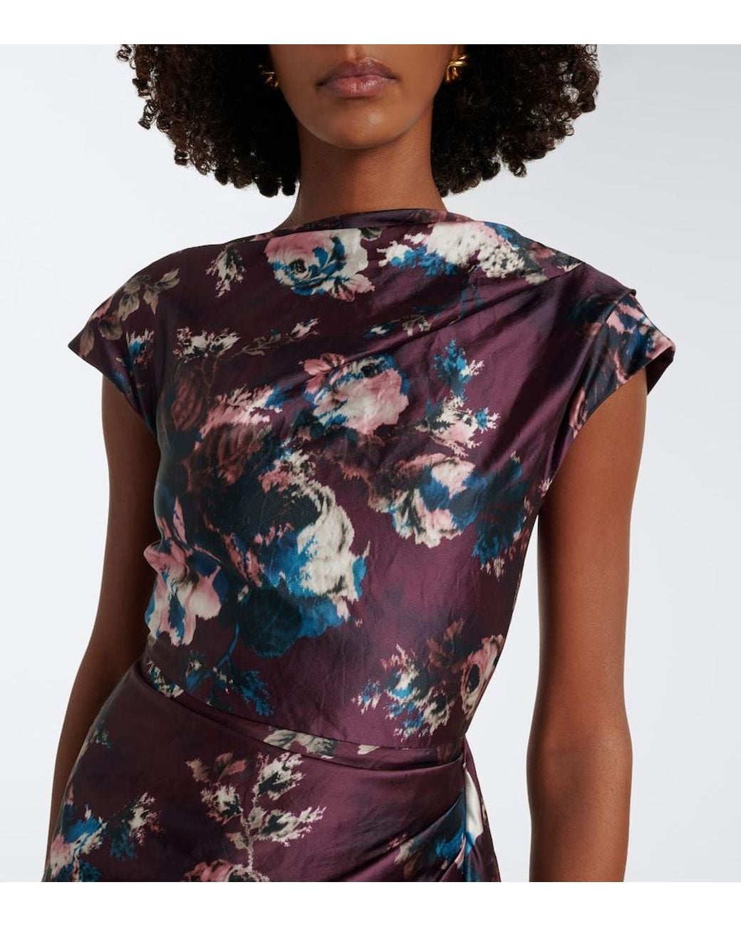 Erdem Purple Draped Floral Satin Gown