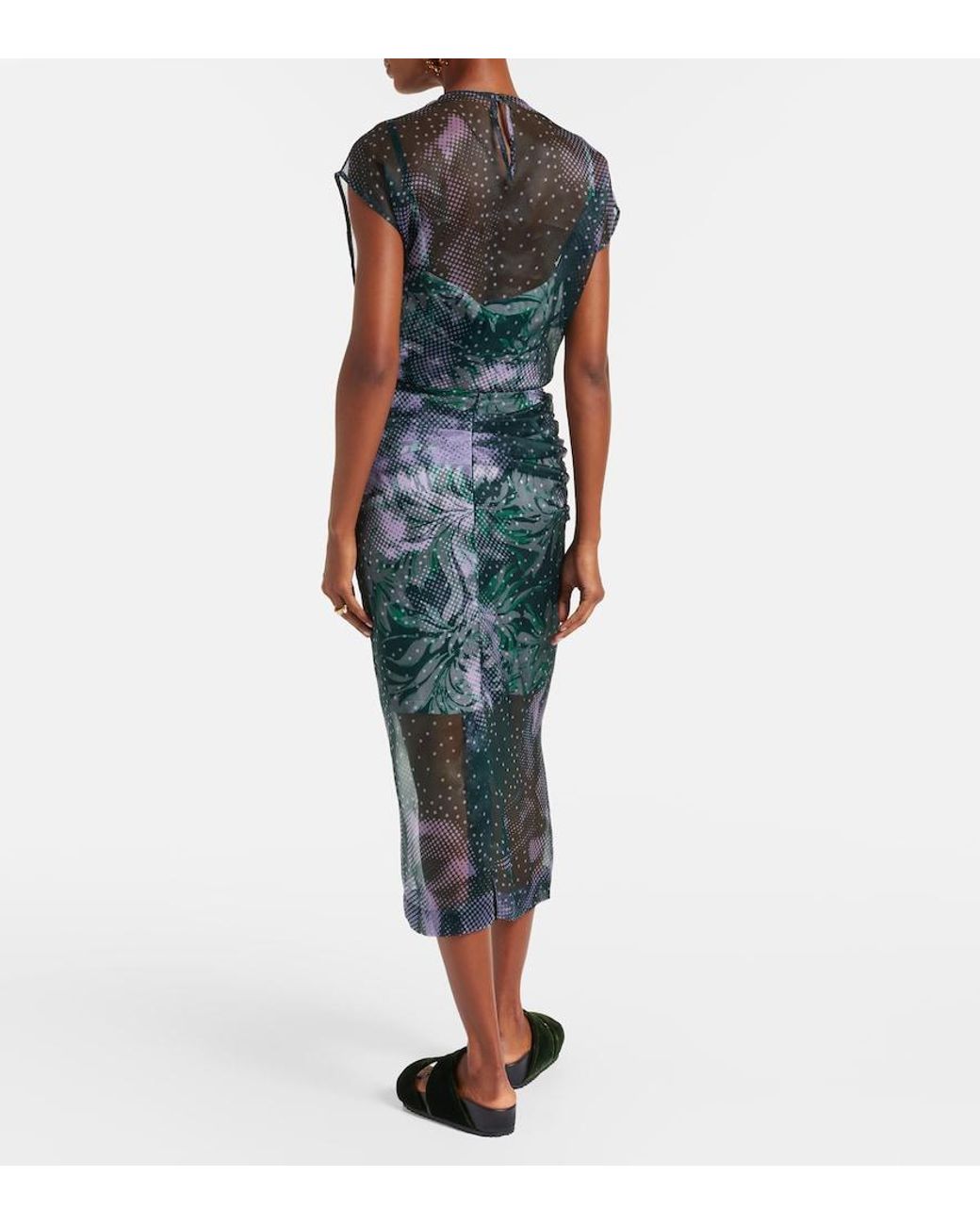 Dries Van Noten Gray Printed Silk-Blend Midi Skirt