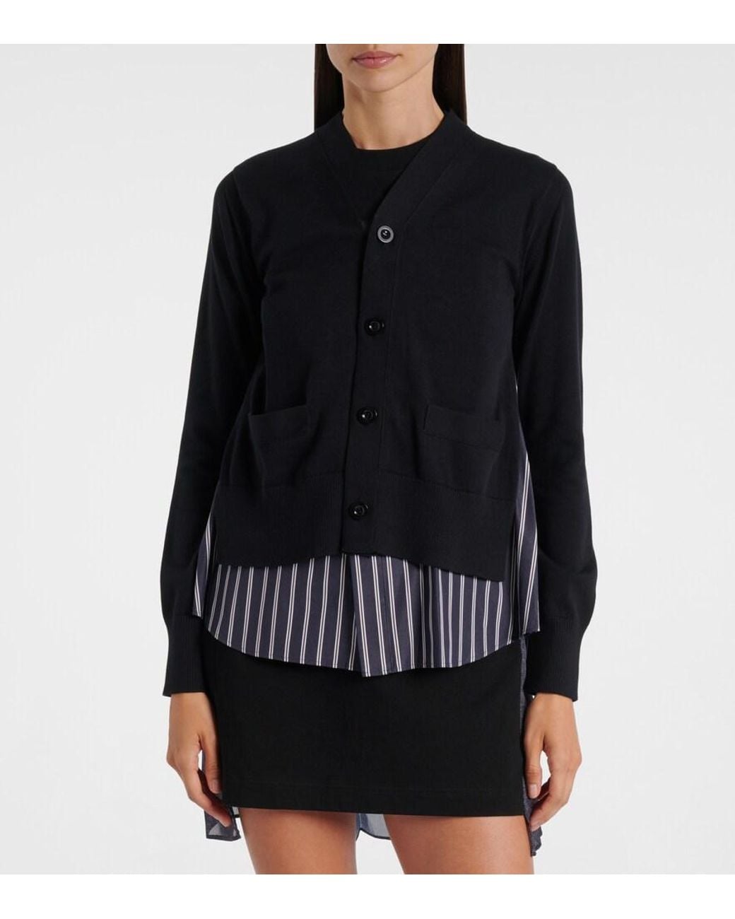 Sacai Black Layered Cotton Cardigan