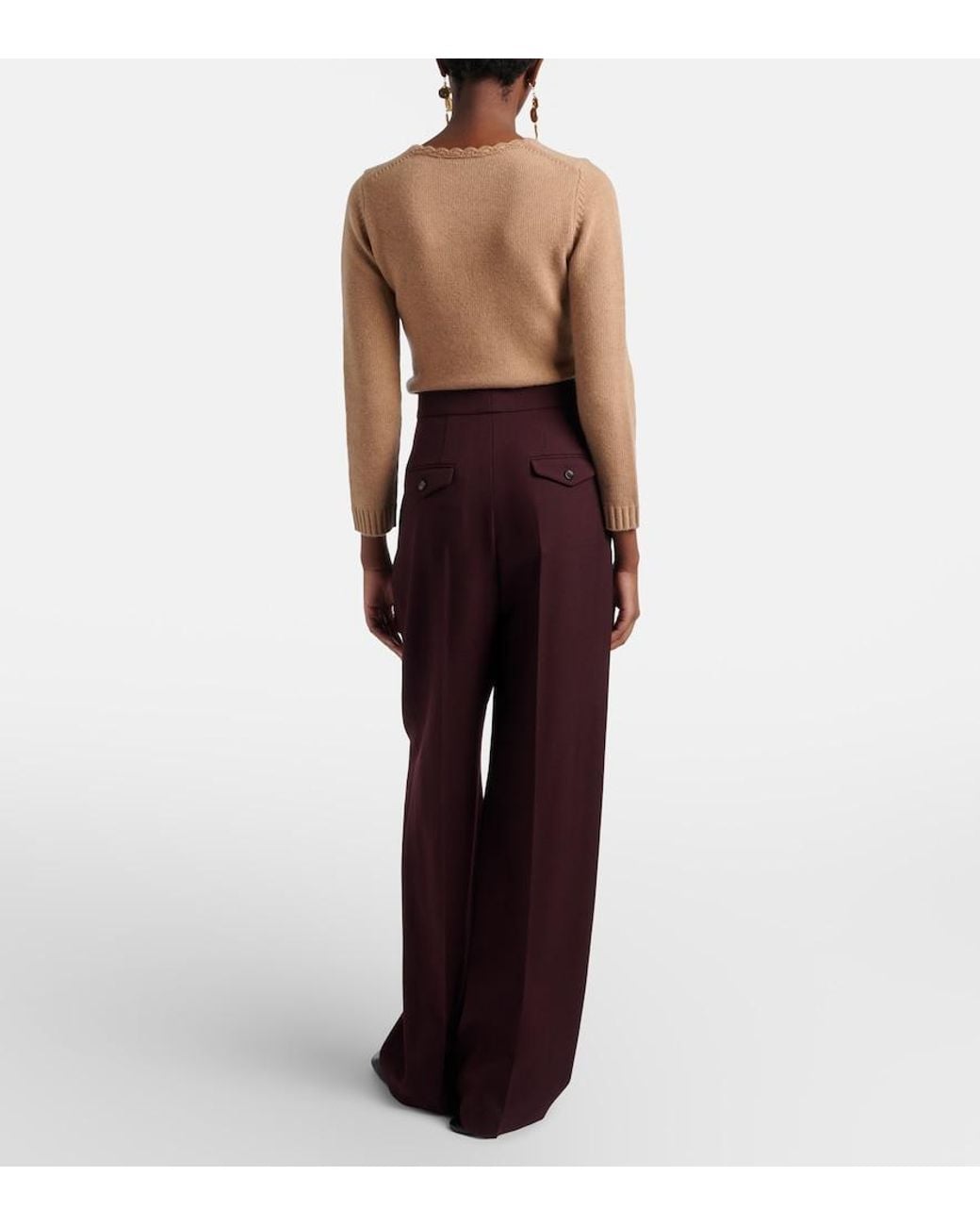 Chloé Red High-Rise Virgin Wool Wide-Leg Pants