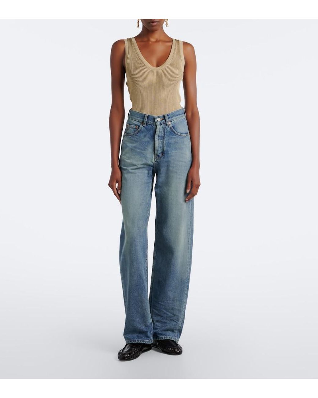 Saint Laurent Blue V-Waist Wide-Leg Jeans
