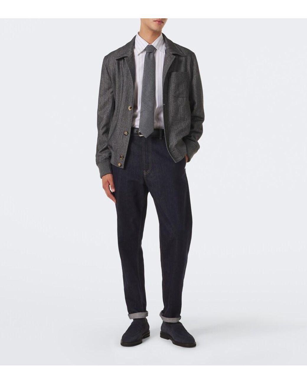 Brunello Cucinelli White Pinstriped Cotton Poplin Shirt for men