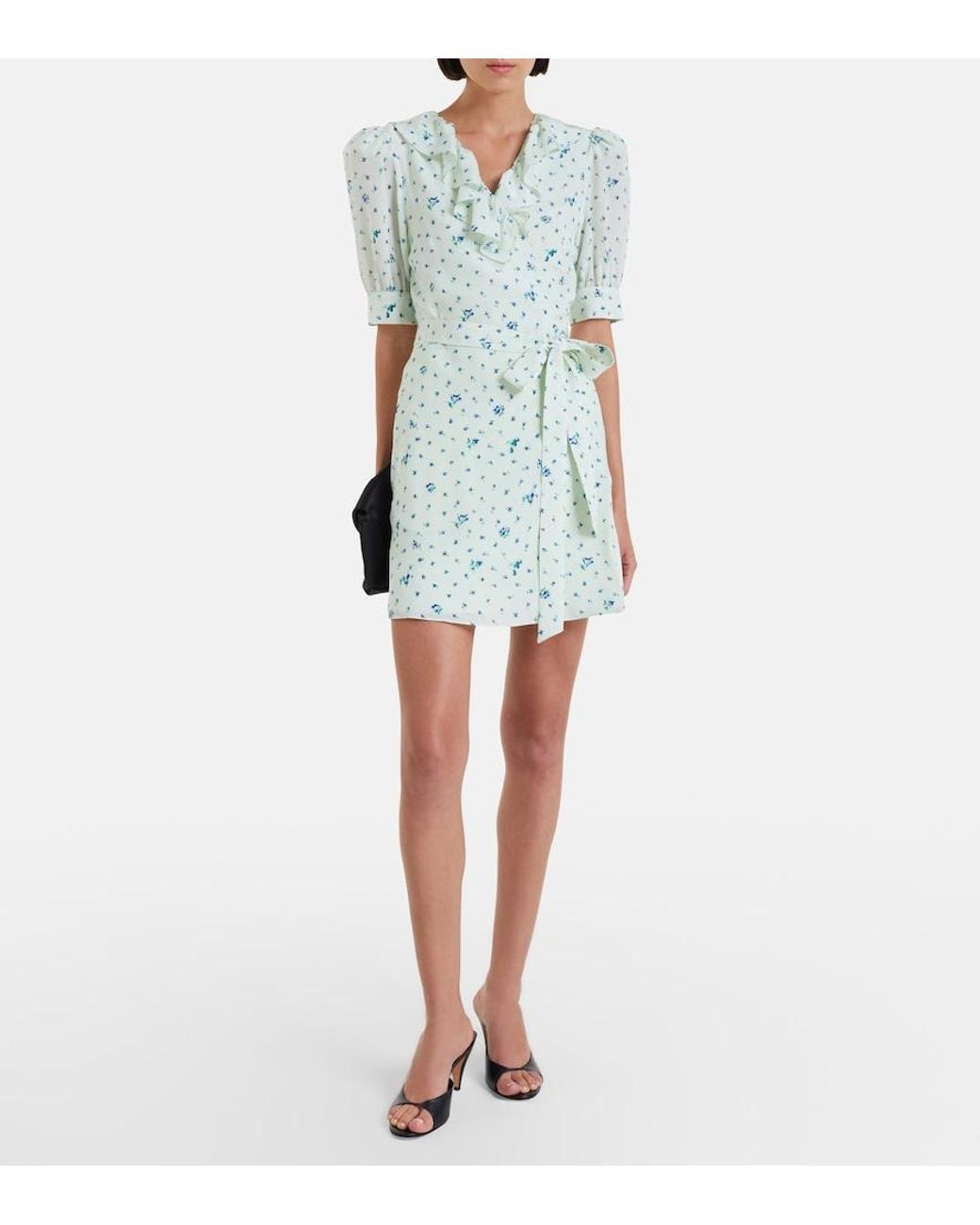 Alessandra Rich Green Floral Silk Minidress