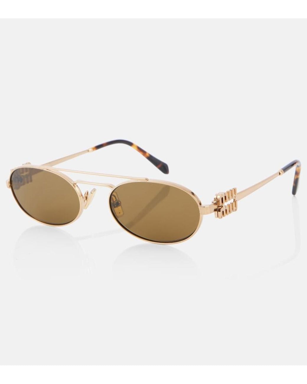 Miu Miu Brown Logo Oval Sunglasses