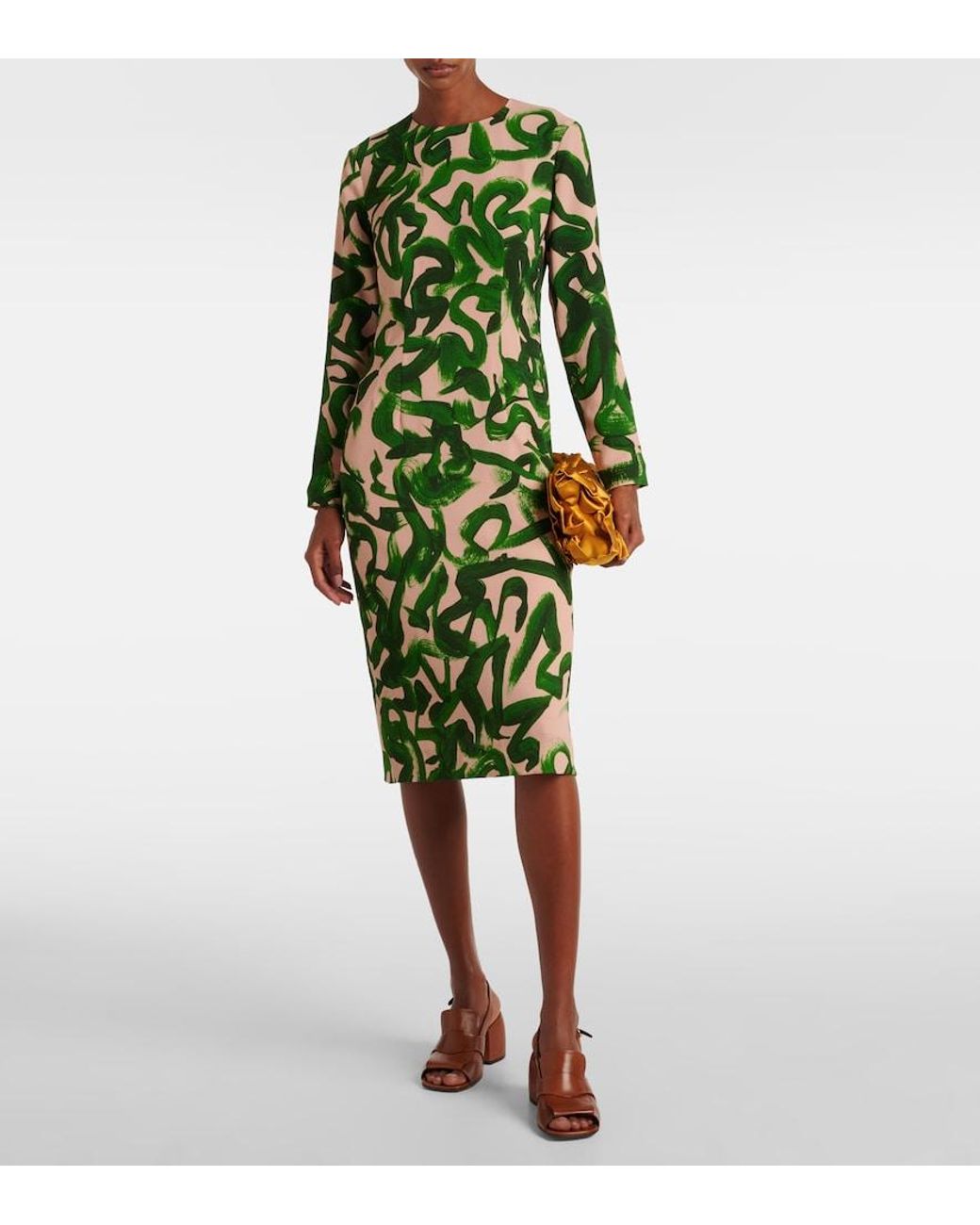 Dries Van Noten Green Printed Midi Dress