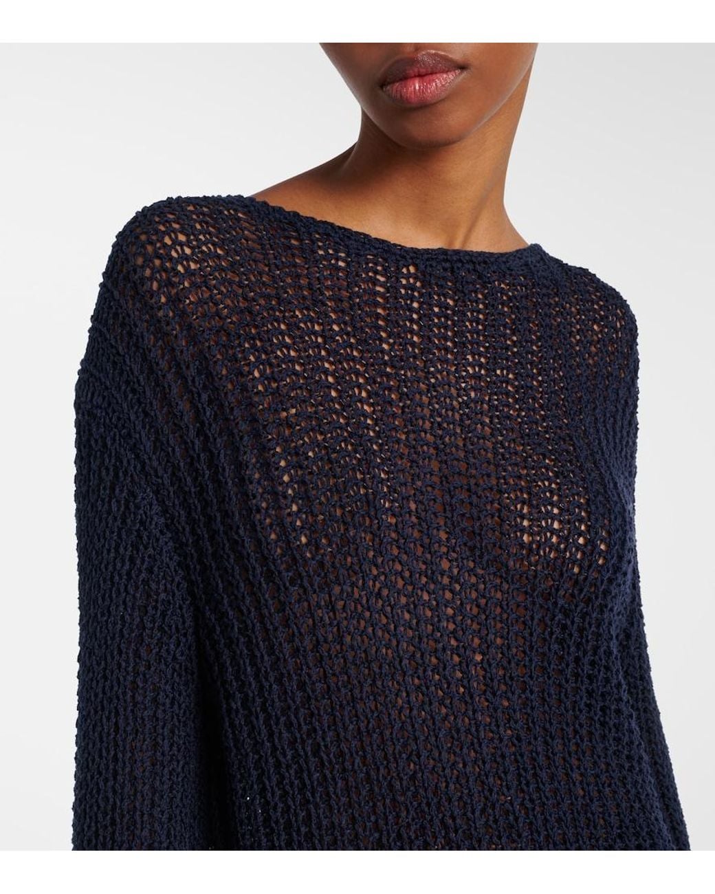 Khaite Blue Elowen Open-Knit Cotton-Blend Sweater