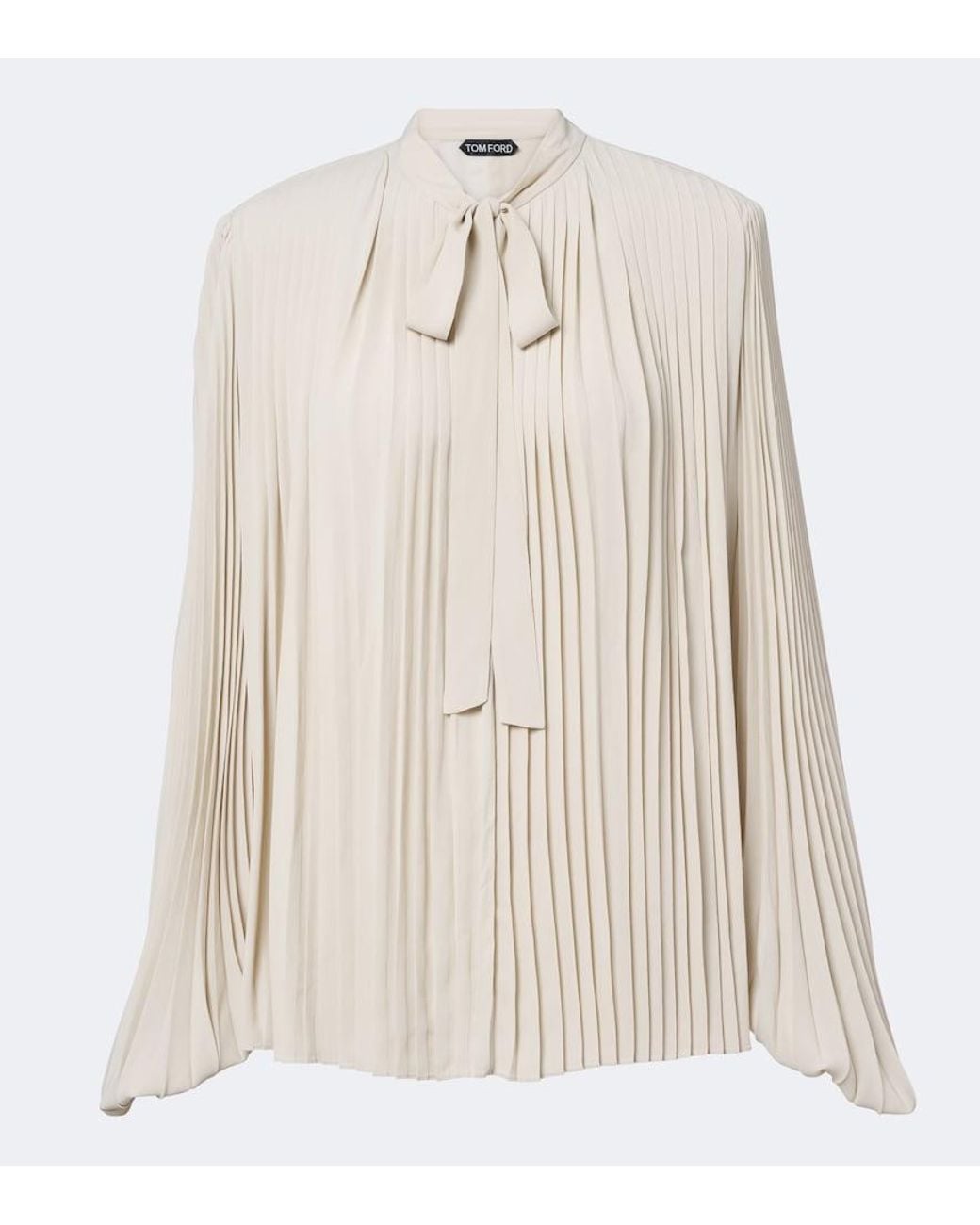 Tom Ford Natural Plisse Tie-Neck Crepe De Chine Blouse