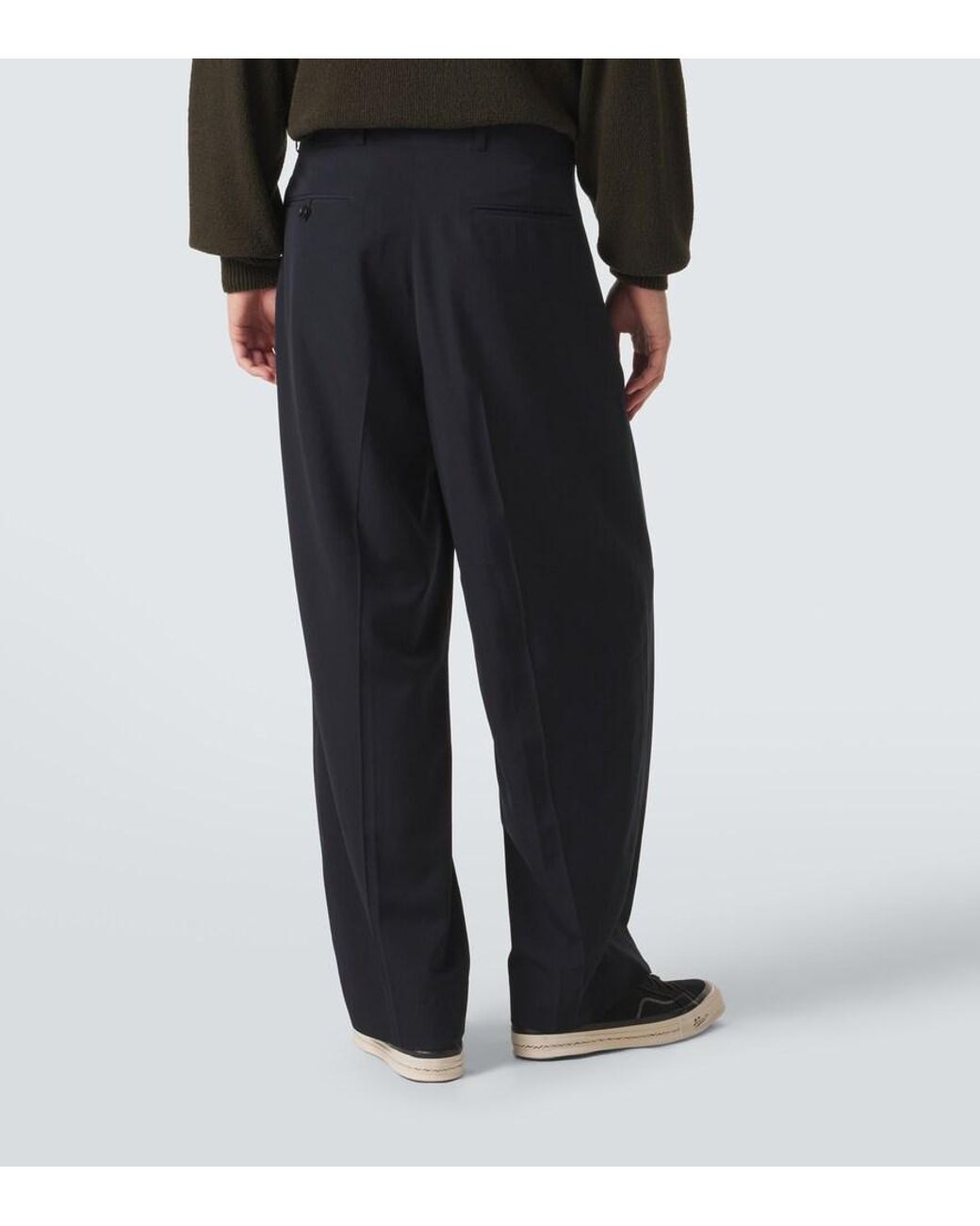 A.PRESSE Blue Wool-Blend Wide-Leg Pants for men