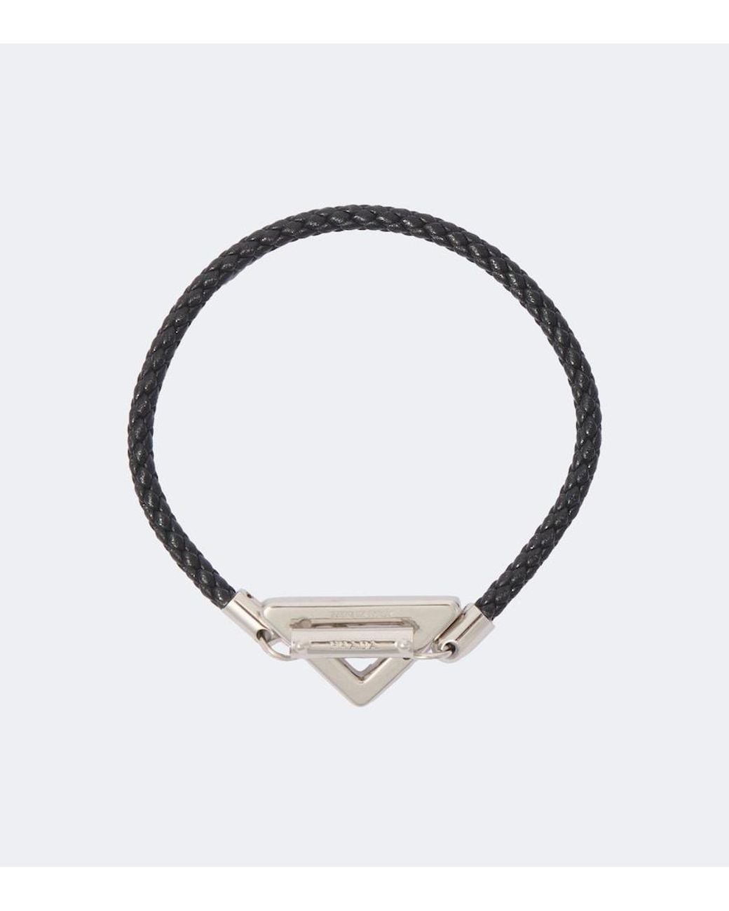 Prada Metallic Logo Braided Leather Bracelet for men