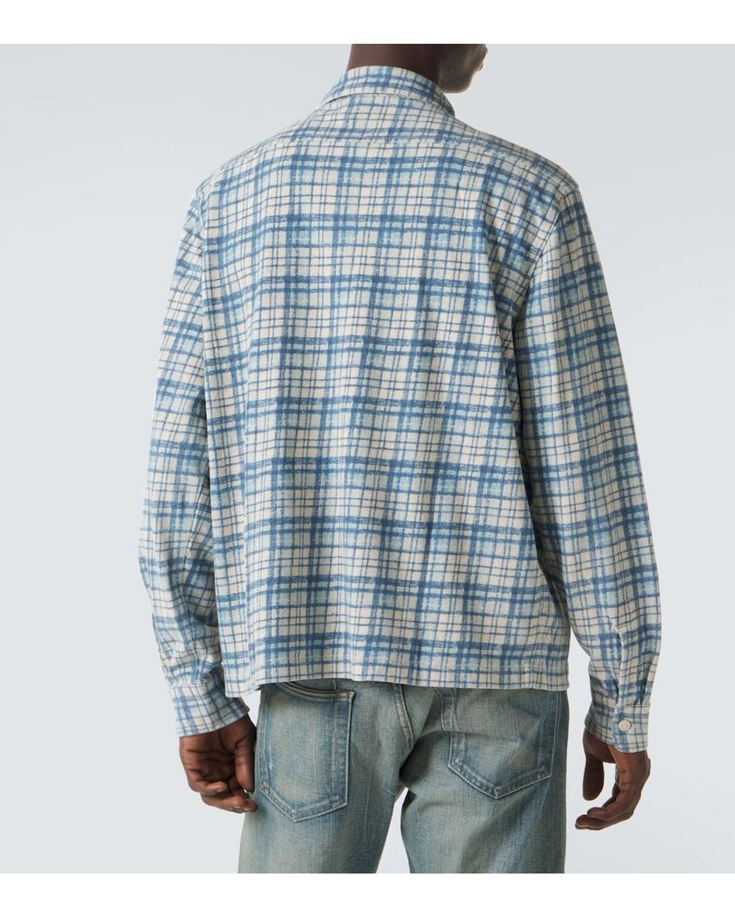 RRL Blue Plaid Cotton And Linen Jersey Shirt for men