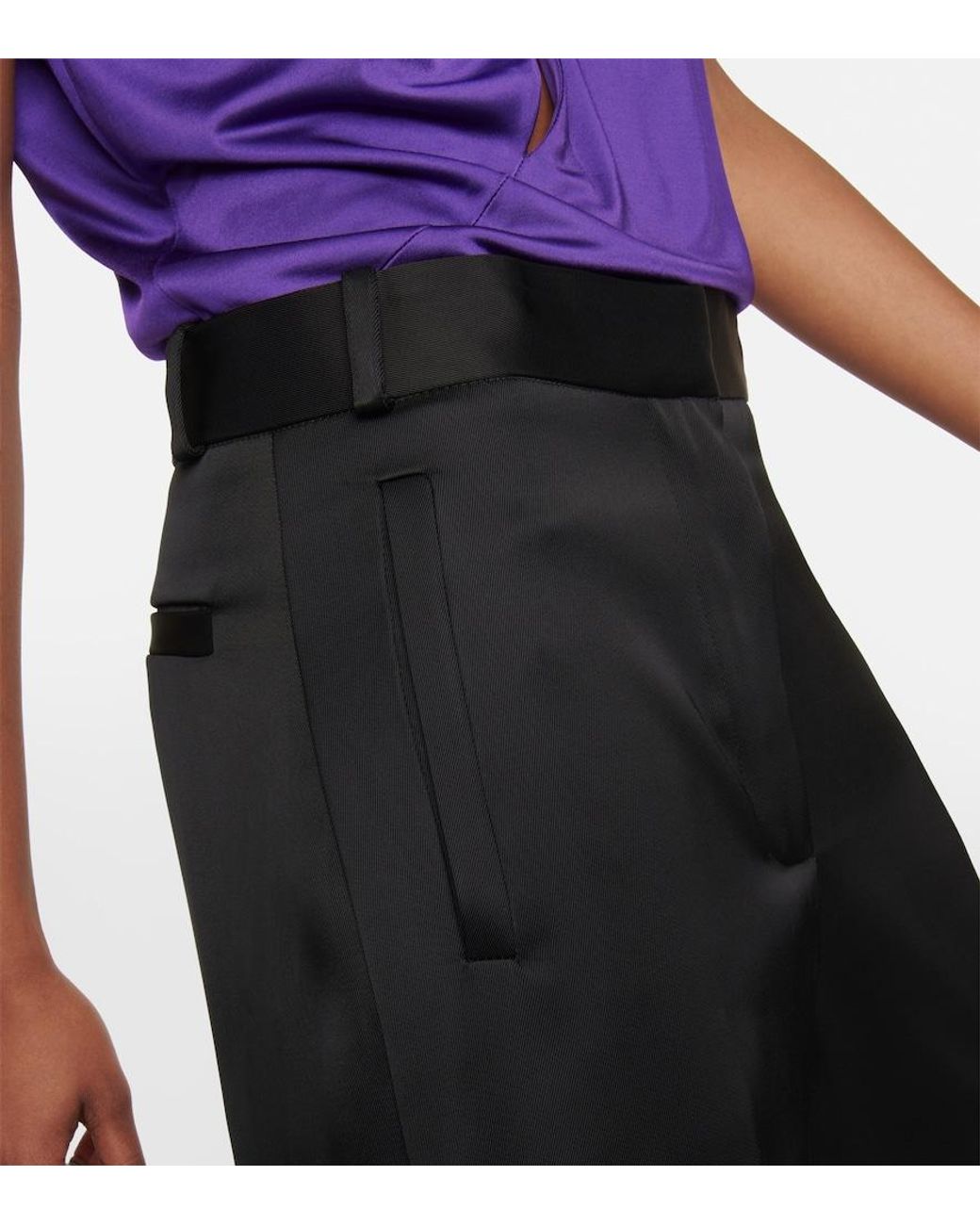 Versace Black High-Rise Wide-Leg Satin Cargo Pants