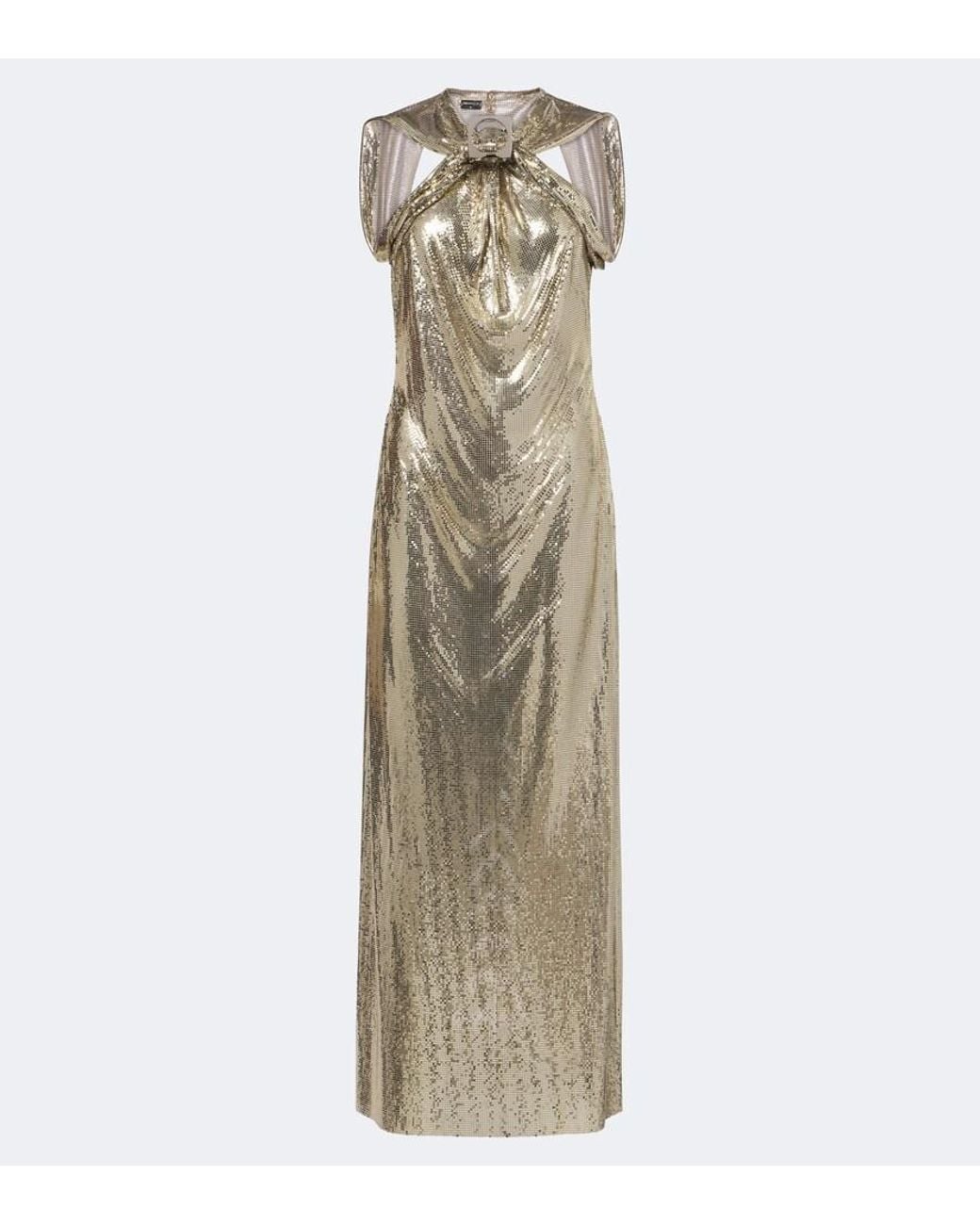 Rabanne Natural X Dinh Van Draped Mesh Gown
