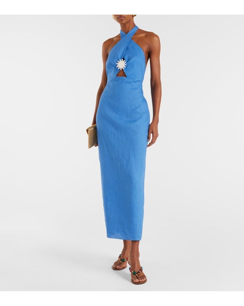 Cala De La Cruz Blue Orly Cutout Linen Maxi Dress