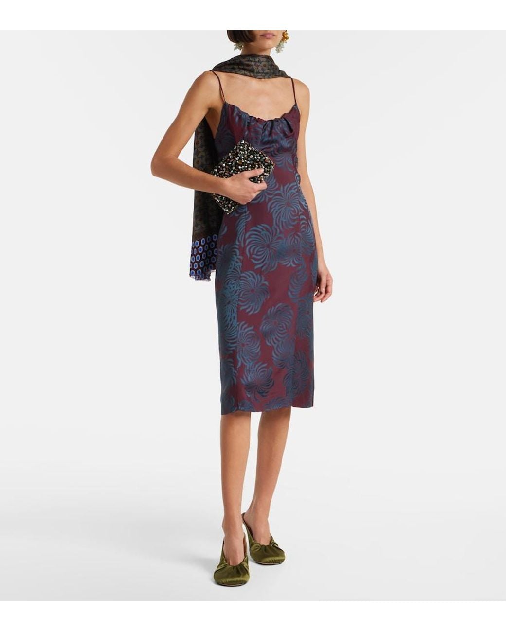 Dries Van Noten Blue Floral Jacquard Midi Dress