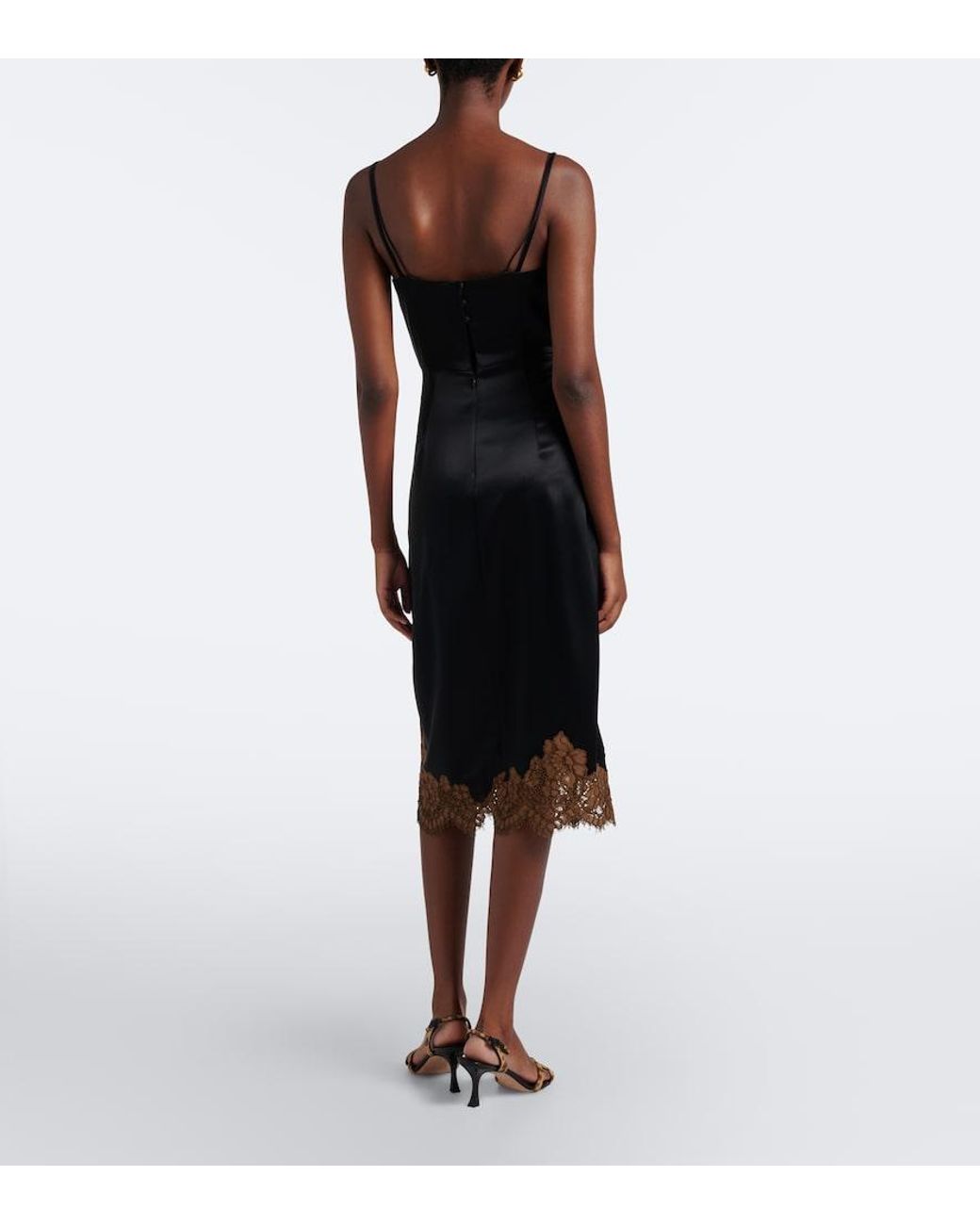 Dorothee Schumacher Black Lace-Trimmed Satin Slip Dress