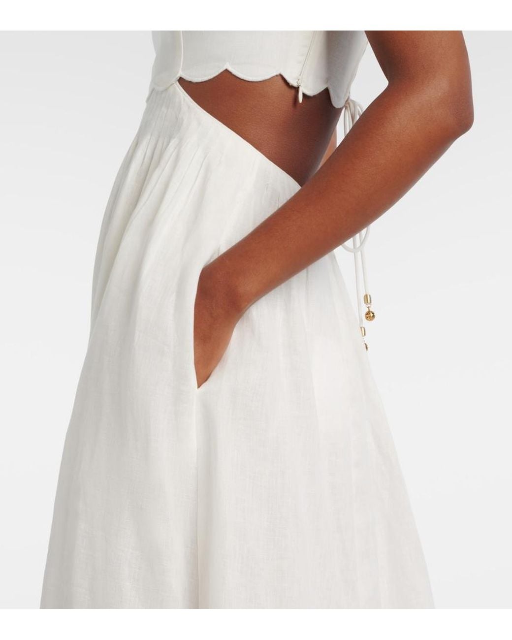 Vestido Midi Rhiannon De Lino Festoneado Zimmermann de color White