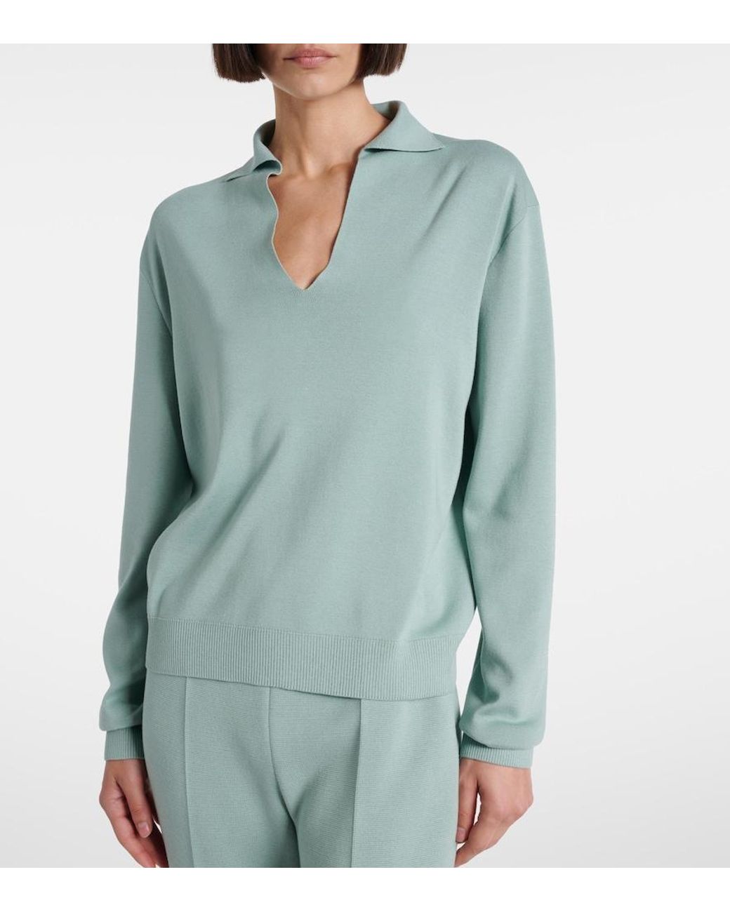 Loro Piana Green Silk And Cotton Polo Sweater