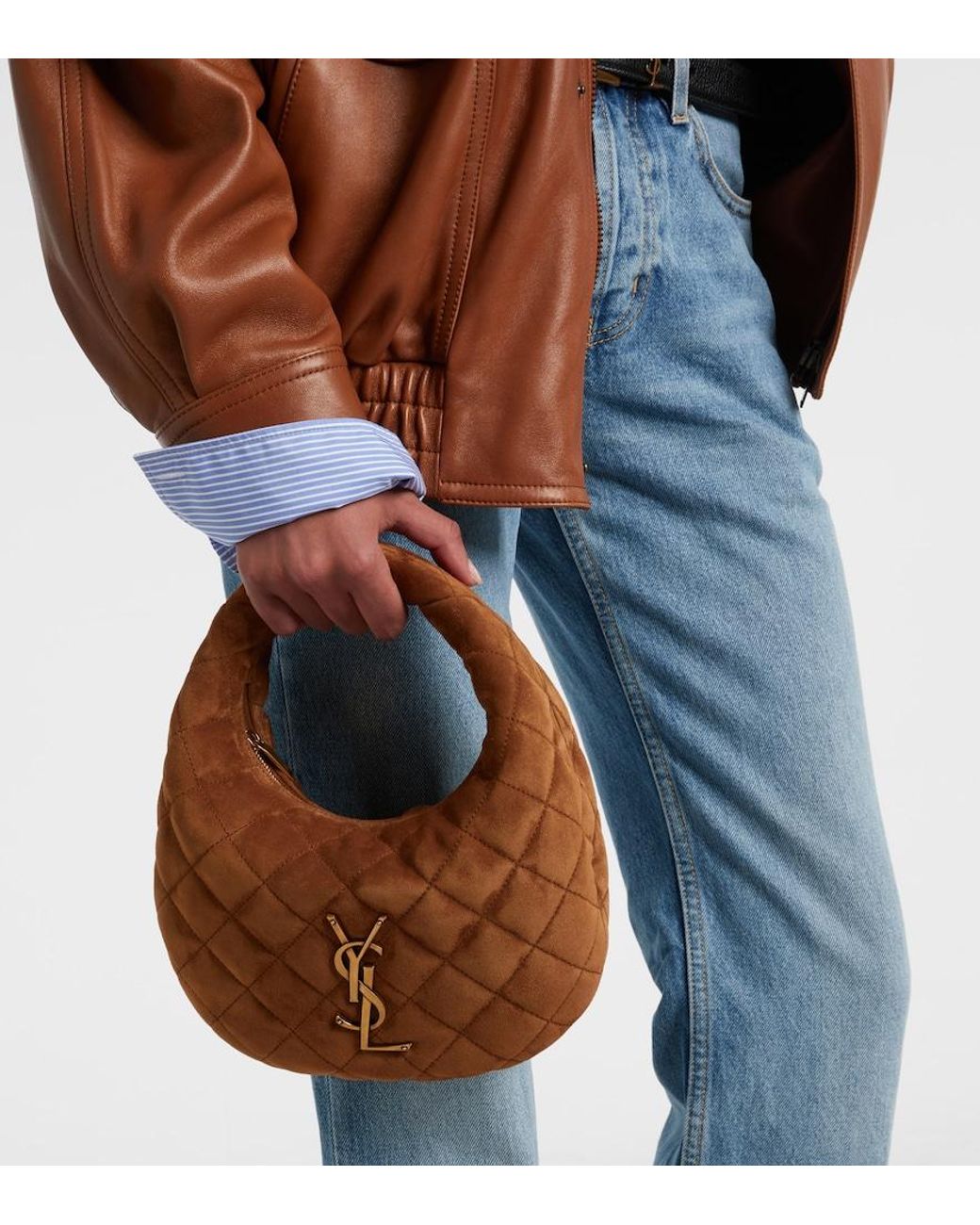 Saint Laurent Brown Icarino Baby Quilted Suede Top-Handle Bag