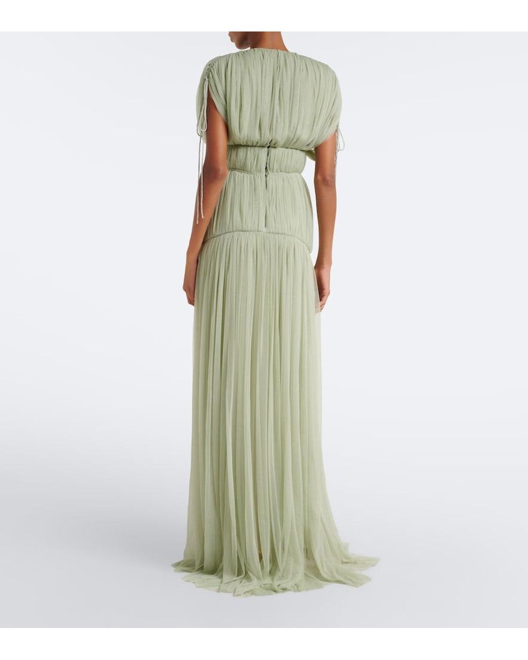 De La Vali Green Nymera Pleated Tulle Corset Gown