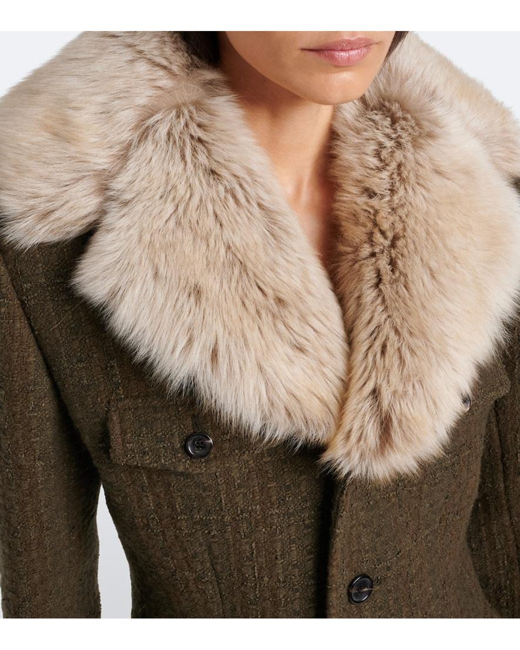 Saint Laurent Green Shearling-Trimmed Wool-Blend Tweed Jacket