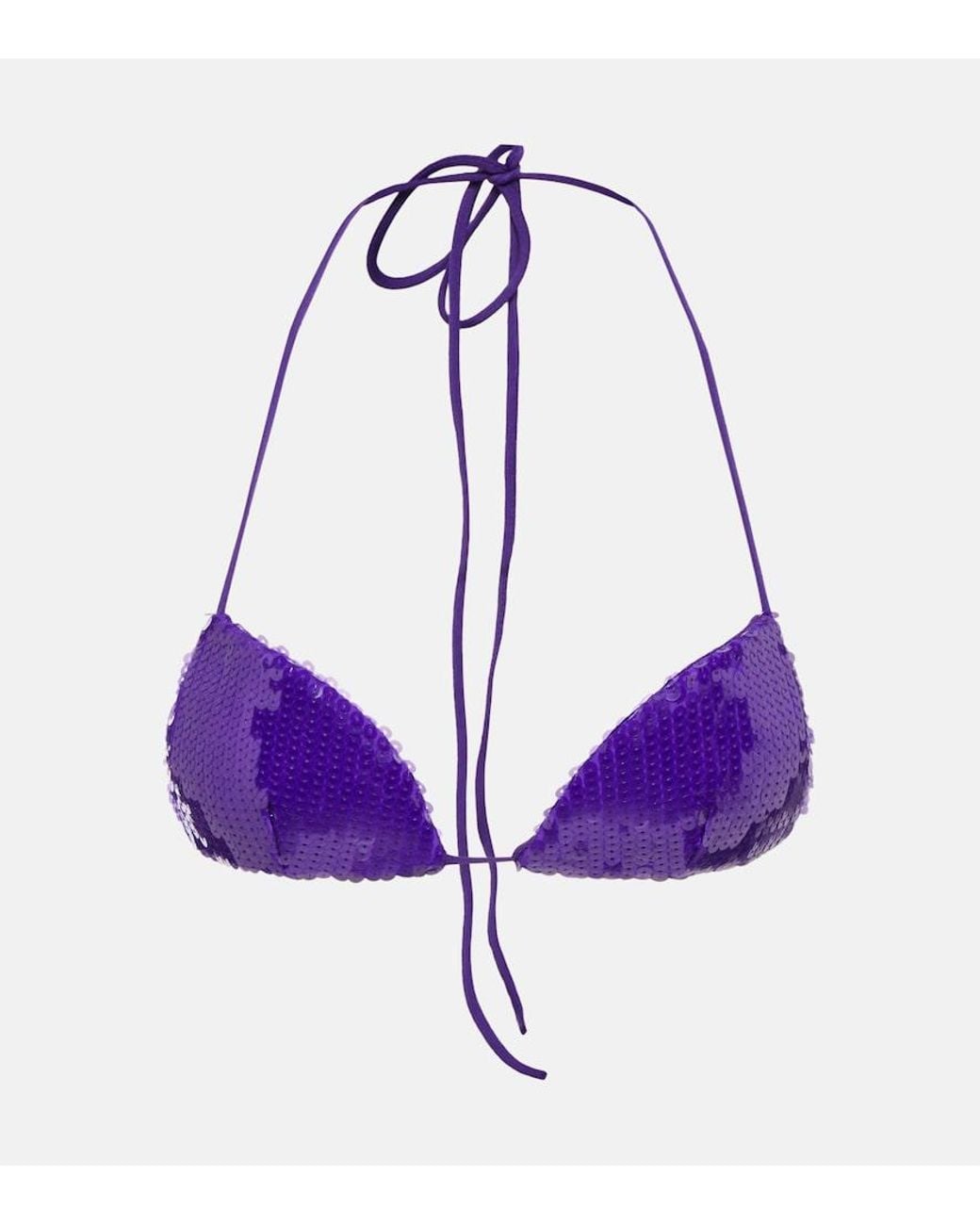 LAQUAN SMITH Purple Sequined Halterneck Bra Top